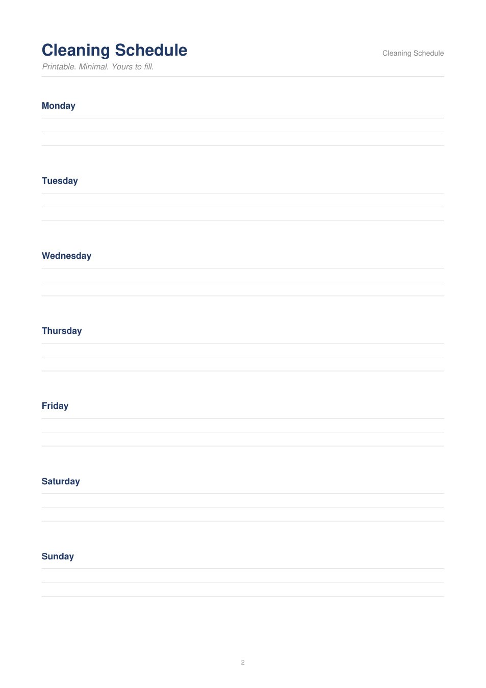Cleaning Schedule