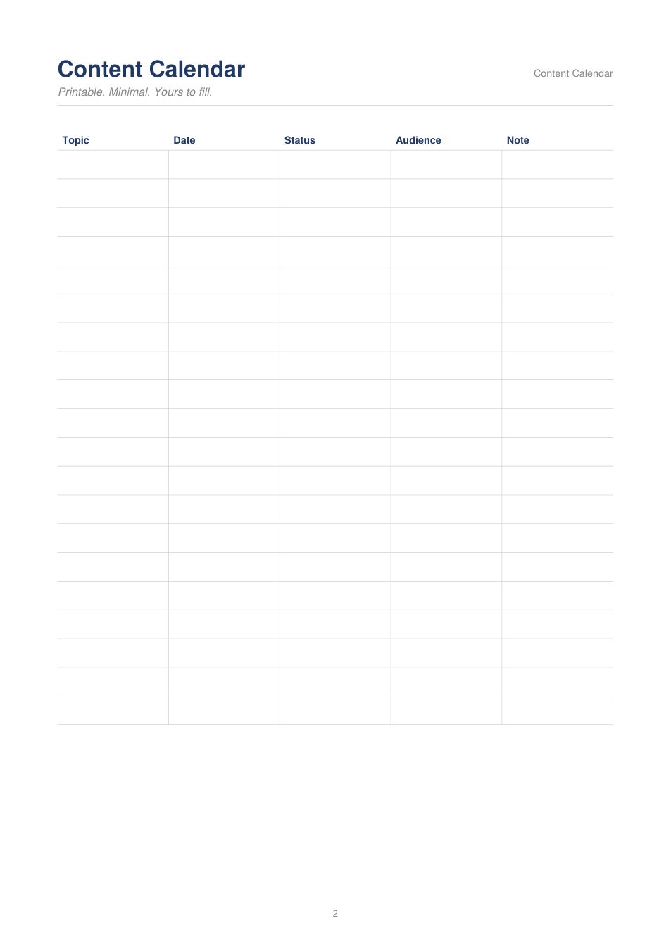 Content Calendar