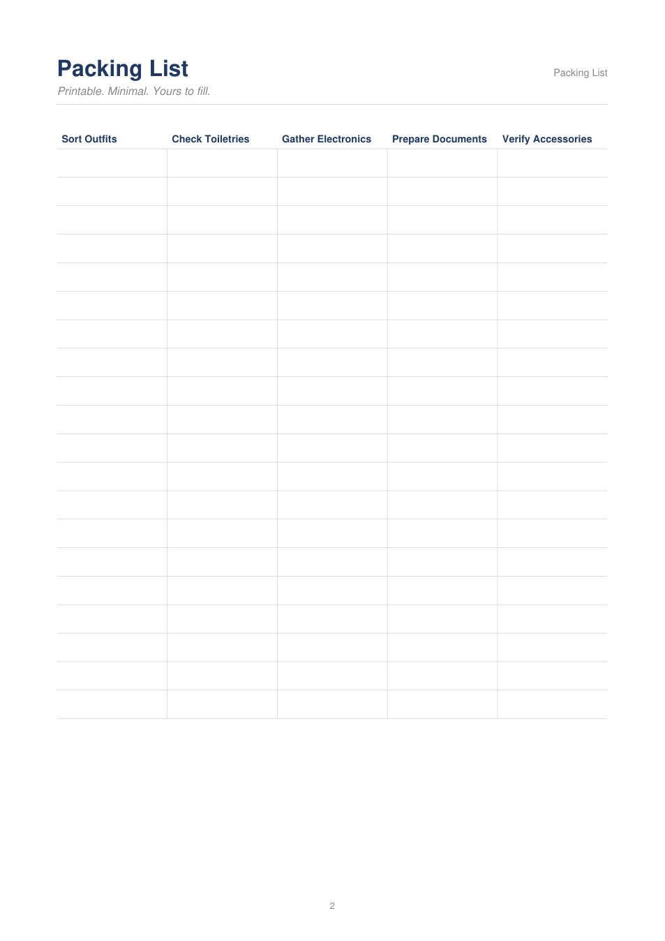 Packing List