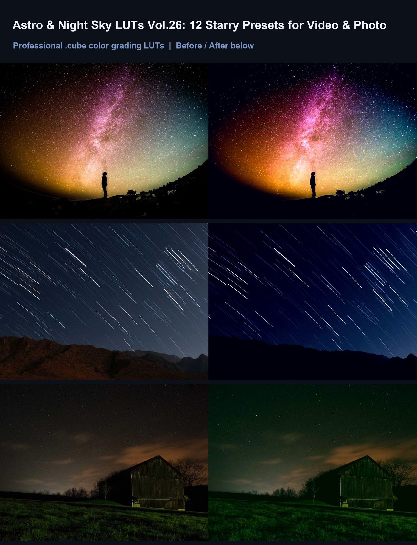 Astro & Night Sky LUTs Vol.26: 12 Starry Presets for Video & Photo