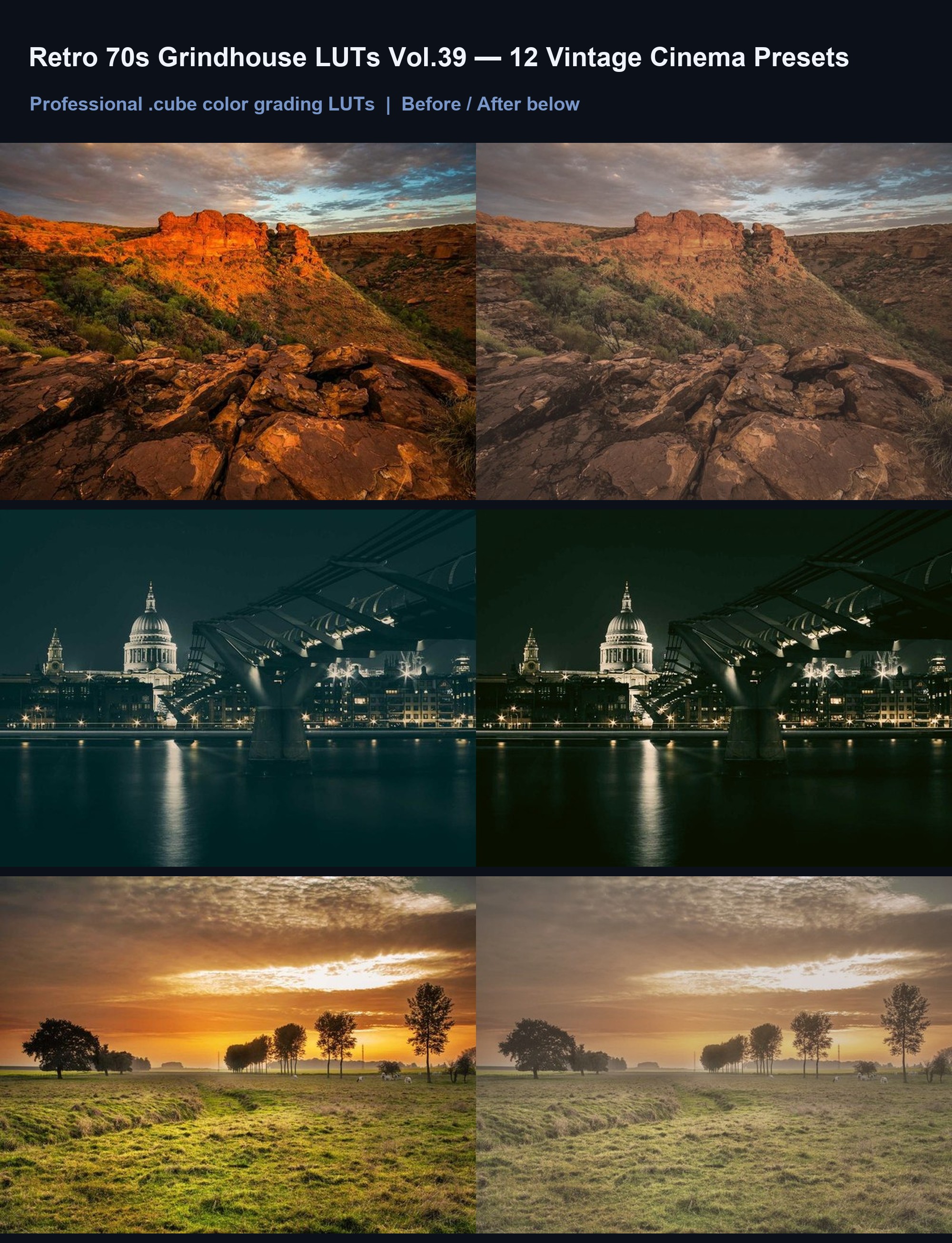Retro 70s Grindhouse LUTs Vol.39 — 12 Vintage Cinema Presets