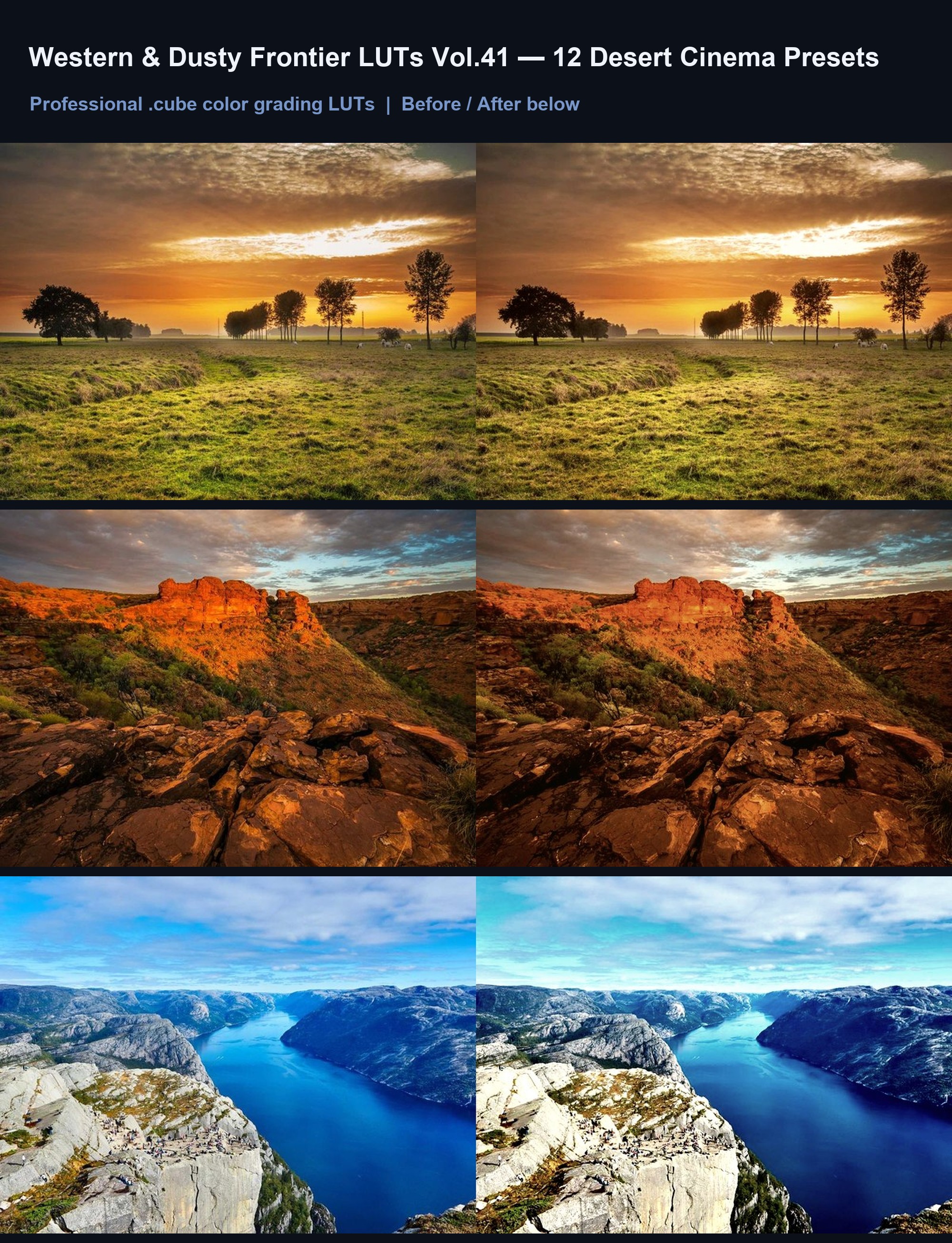Western & Dusty Frontier LUTs Vol.41: 12 Desert Cinema Presets