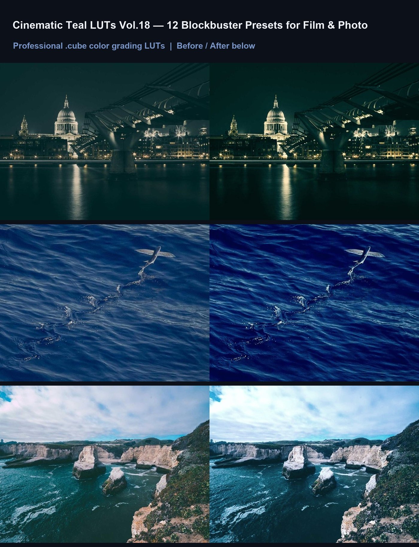 Cinematic Teal LUTs Vol.18 — 12 Blockbuster Presets for Film & Photo