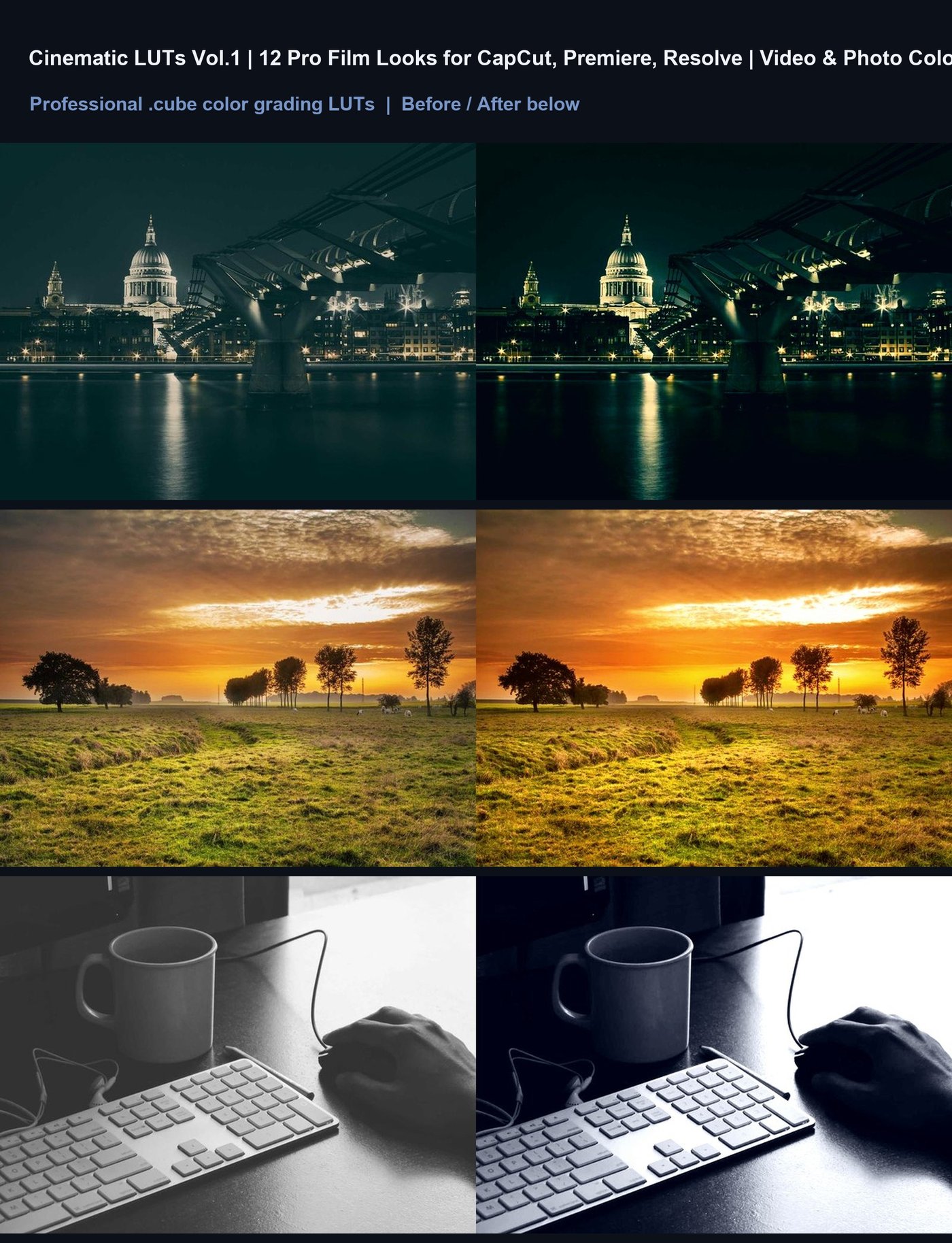 Cinematic LUTs Vol.1 — 12 Film Color Grading Presets
