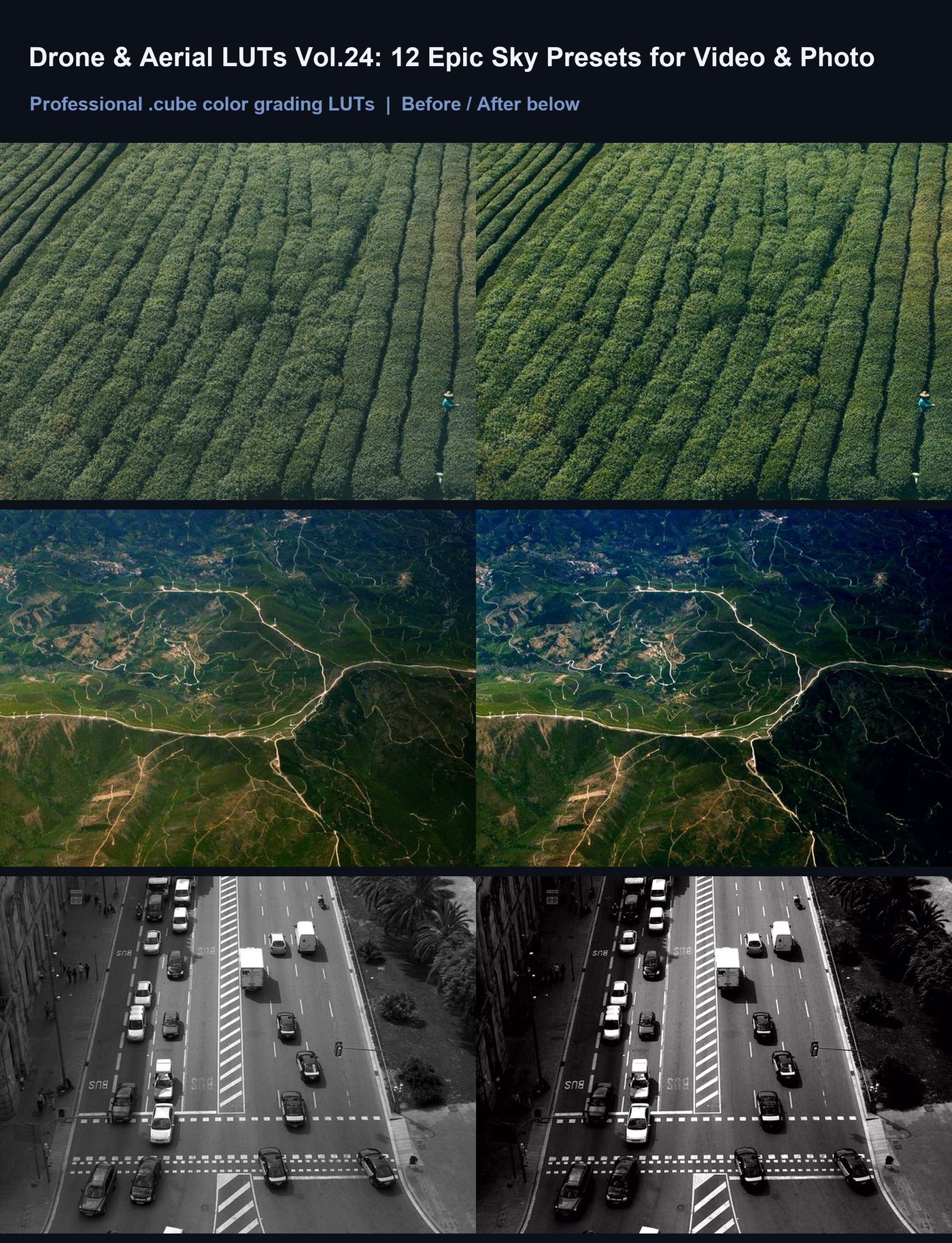 Drone & Aerial LUTs Vol.24: 12 Epic Sky Presets for Video & Photo