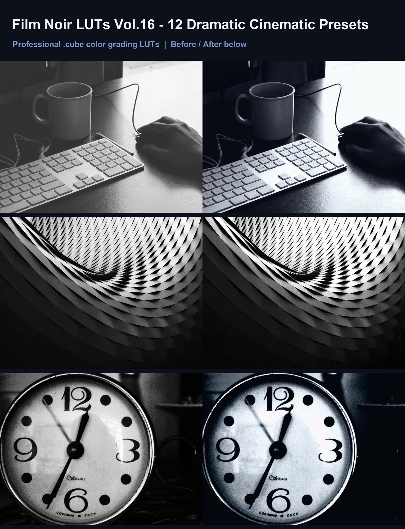 Film Noir LUTs Vol.16 - 12 Dramatic Cinematic Presets