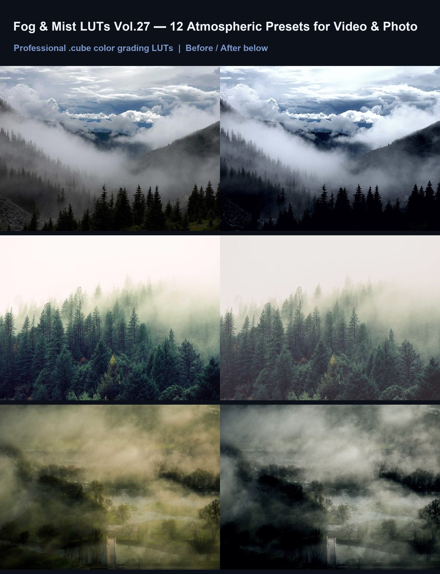 Fog & Mist LUTs Vol.27 — 12 Atmospheric Presets for Video & Photo