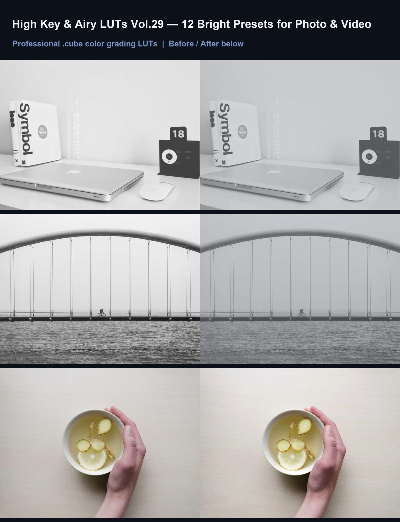 High Key & Airy LUTs Vol.29 — 12 Bright Presets for Photo & Video