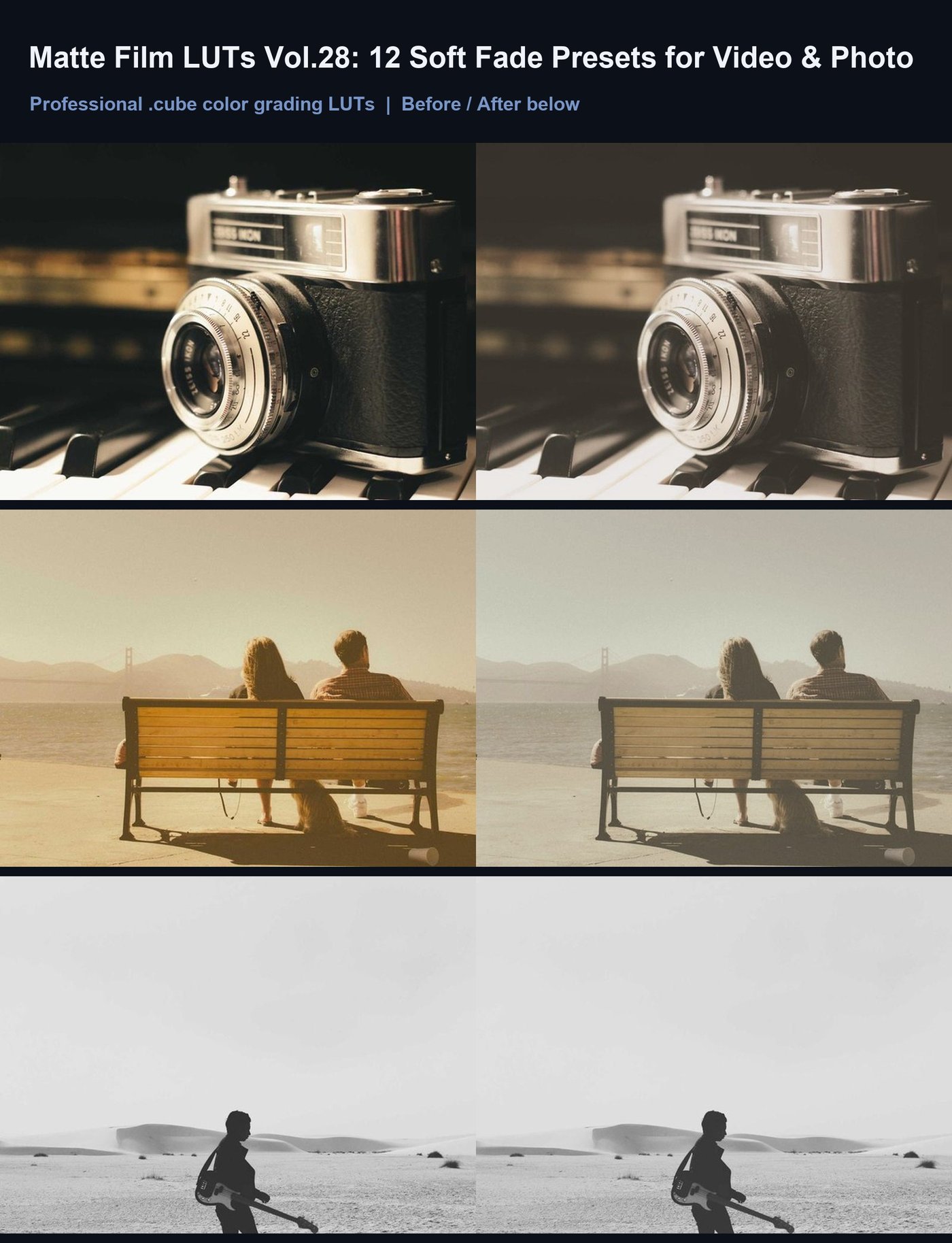 Matte Film LUTs Vol.28: 12 Soft Fade Presets for Video & Photo