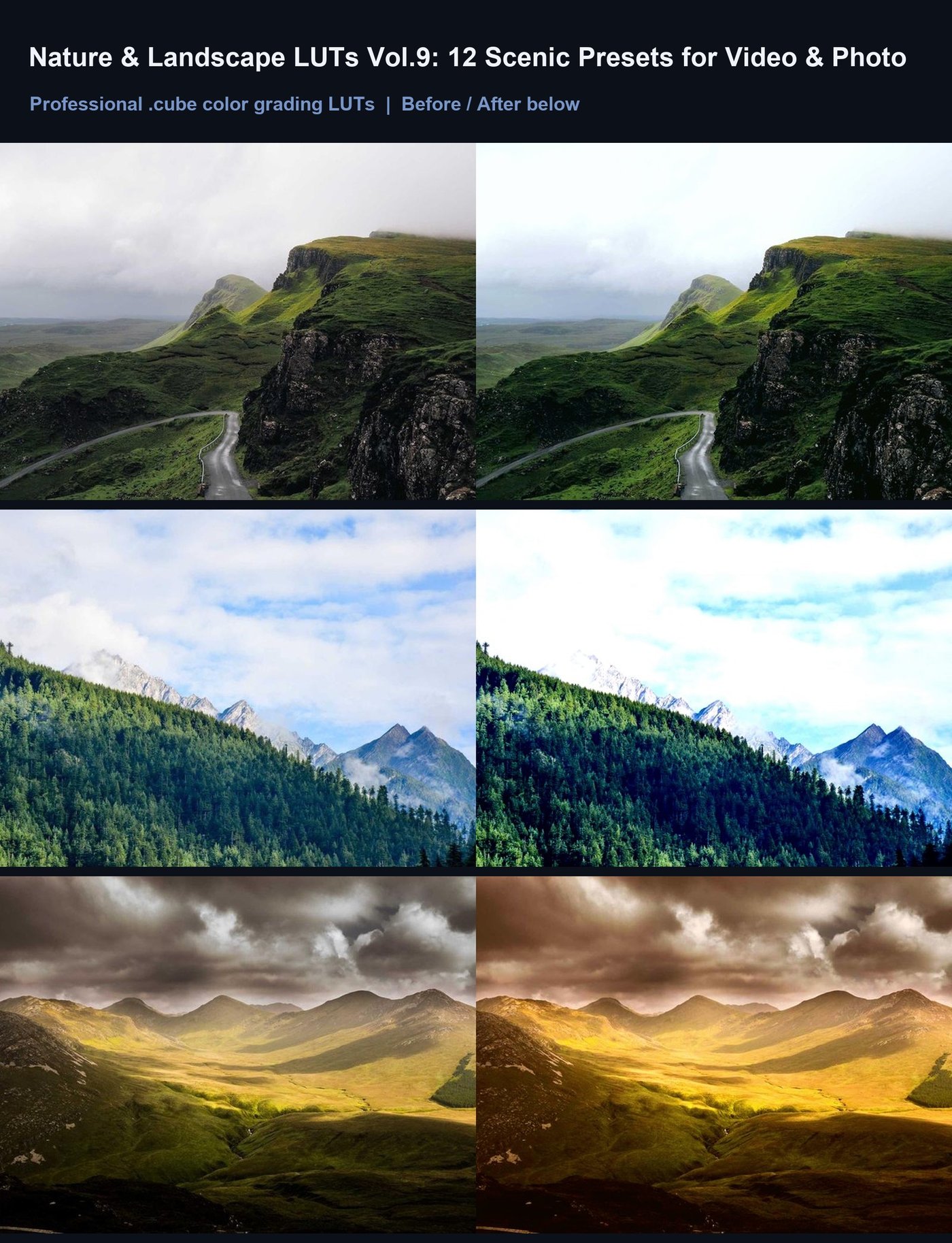 Nature & Landscape LUTs Vol.9: 12 Scenic Presets for Video & Photo