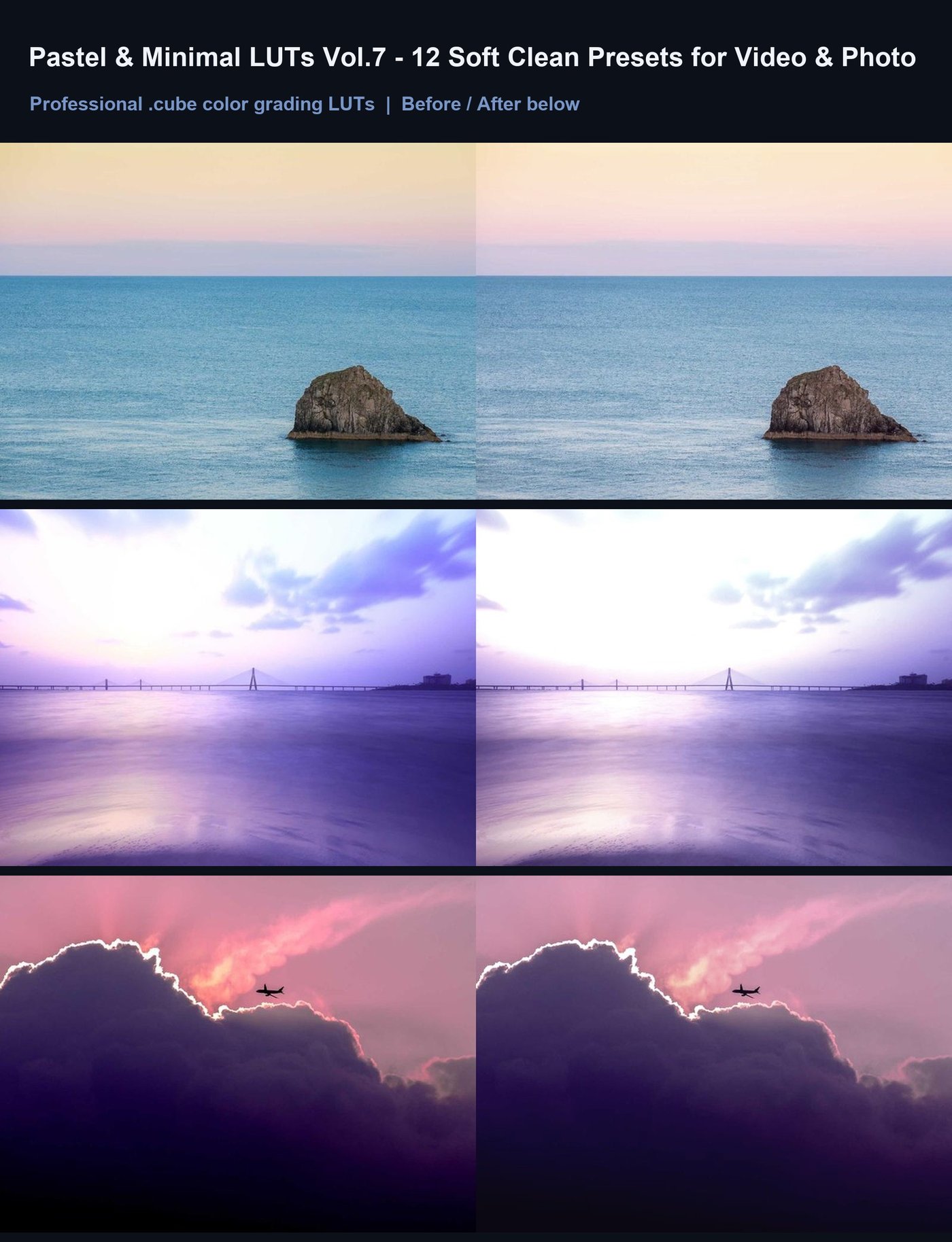 Pastel & Minimal LUTs Vol.7 - 12 Soft Clean Presets for Video & Photo