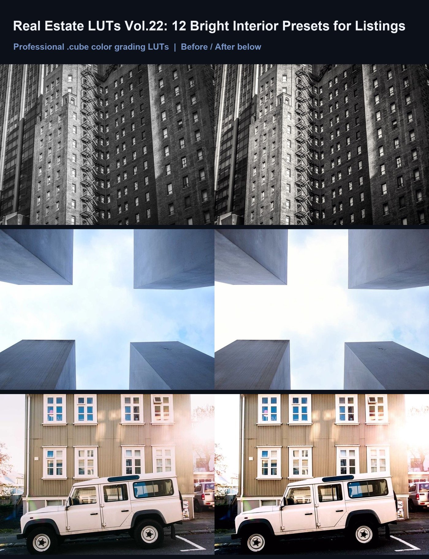 Real Estate LUTs Vol.22: 12 Bright Interior Presets for Listings