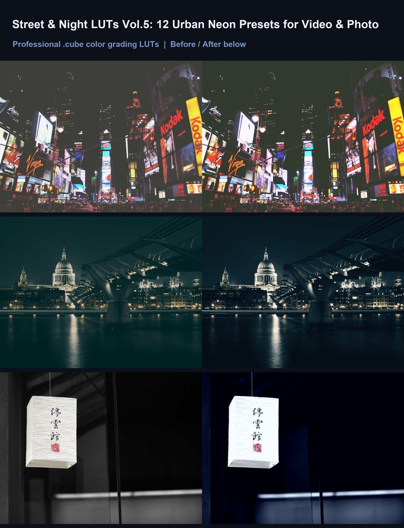 Street & Night LUTs Vol.5: 12 Urban Neon Presets for Video & Photo