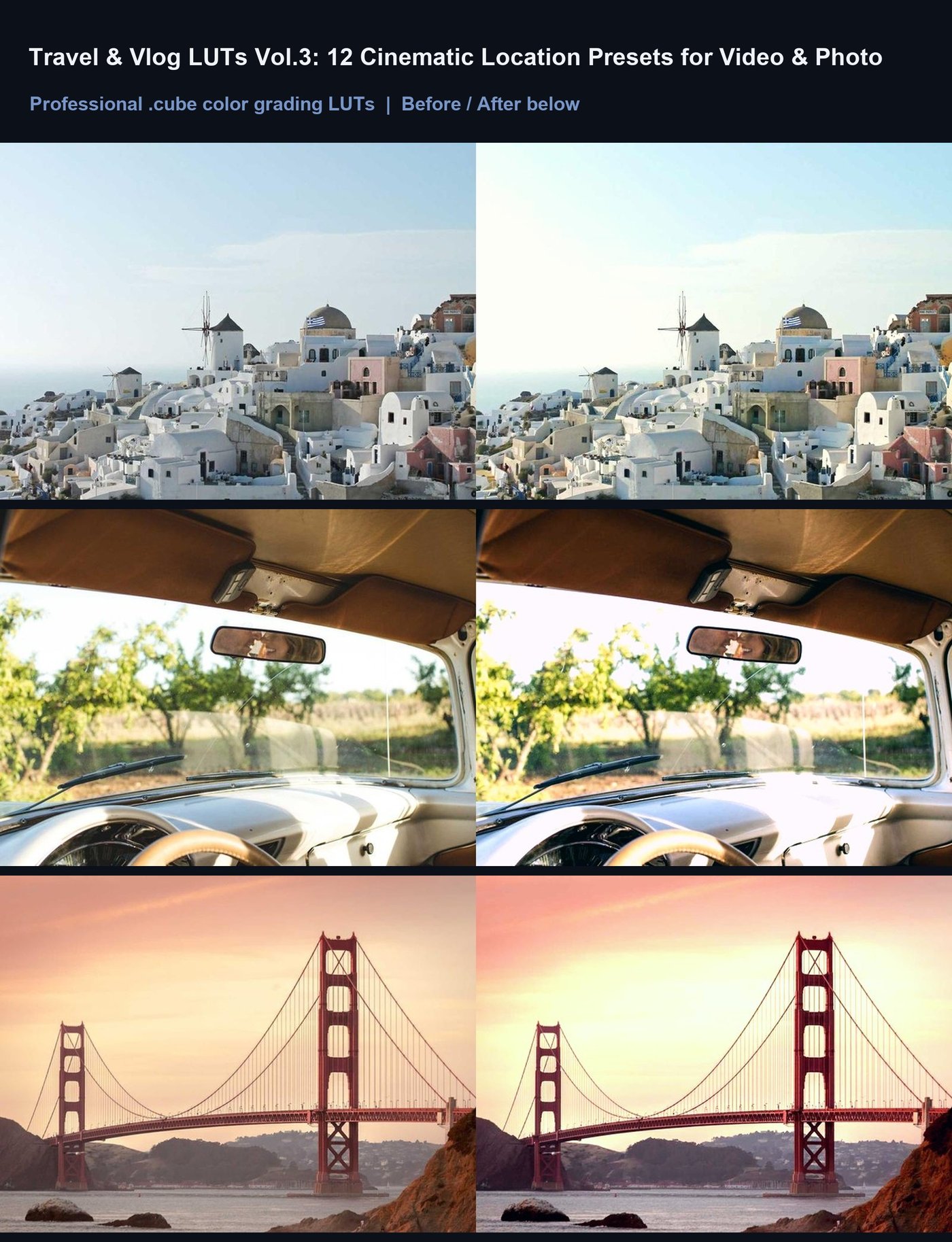 Travel & Vlog LUTs Vol.3 — 12 Cinematic Location Presets