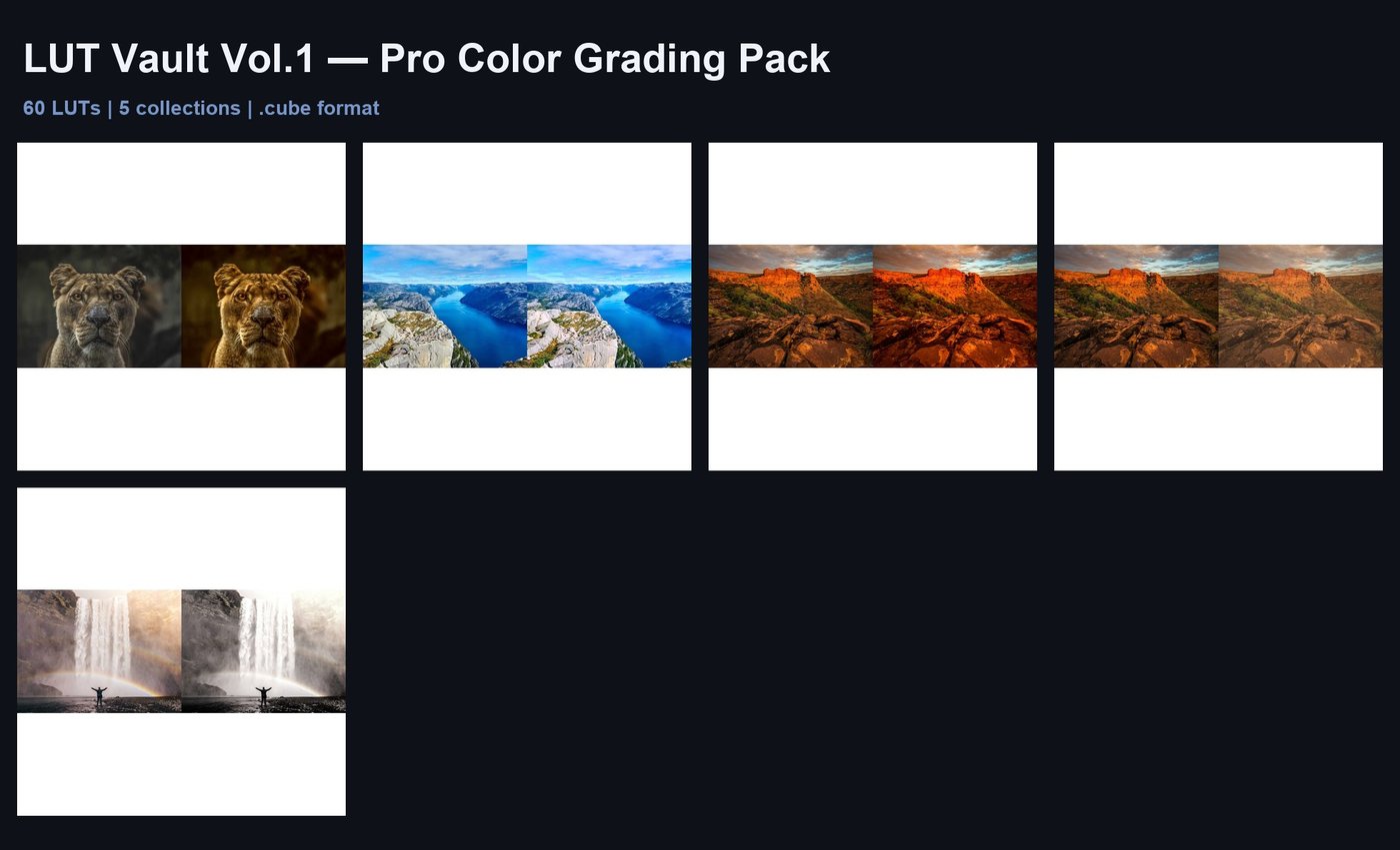 LUT Vault Vol.1: 60 Pro Color Grading LUTs for Video & Photo