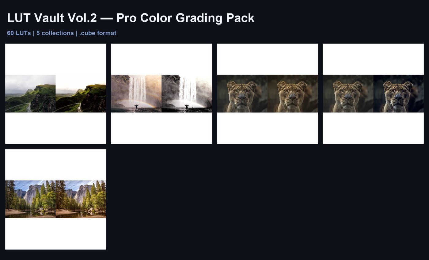 LUT Vault Vol.2: 60 Pro Color Grading LUTs Pack