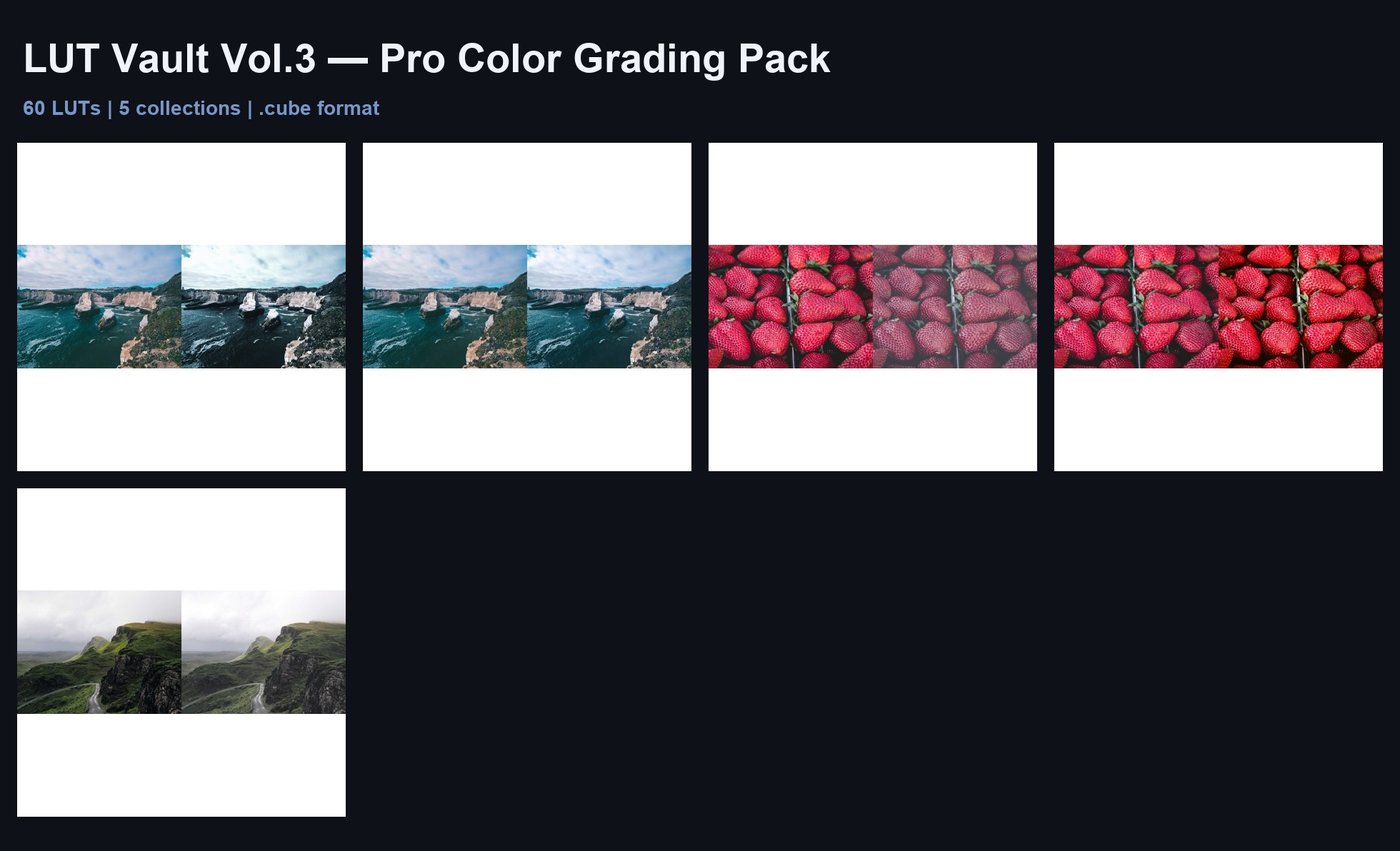 LUT Vault Vol.3: 60 Pro Color Grading Presets for Video & Photo