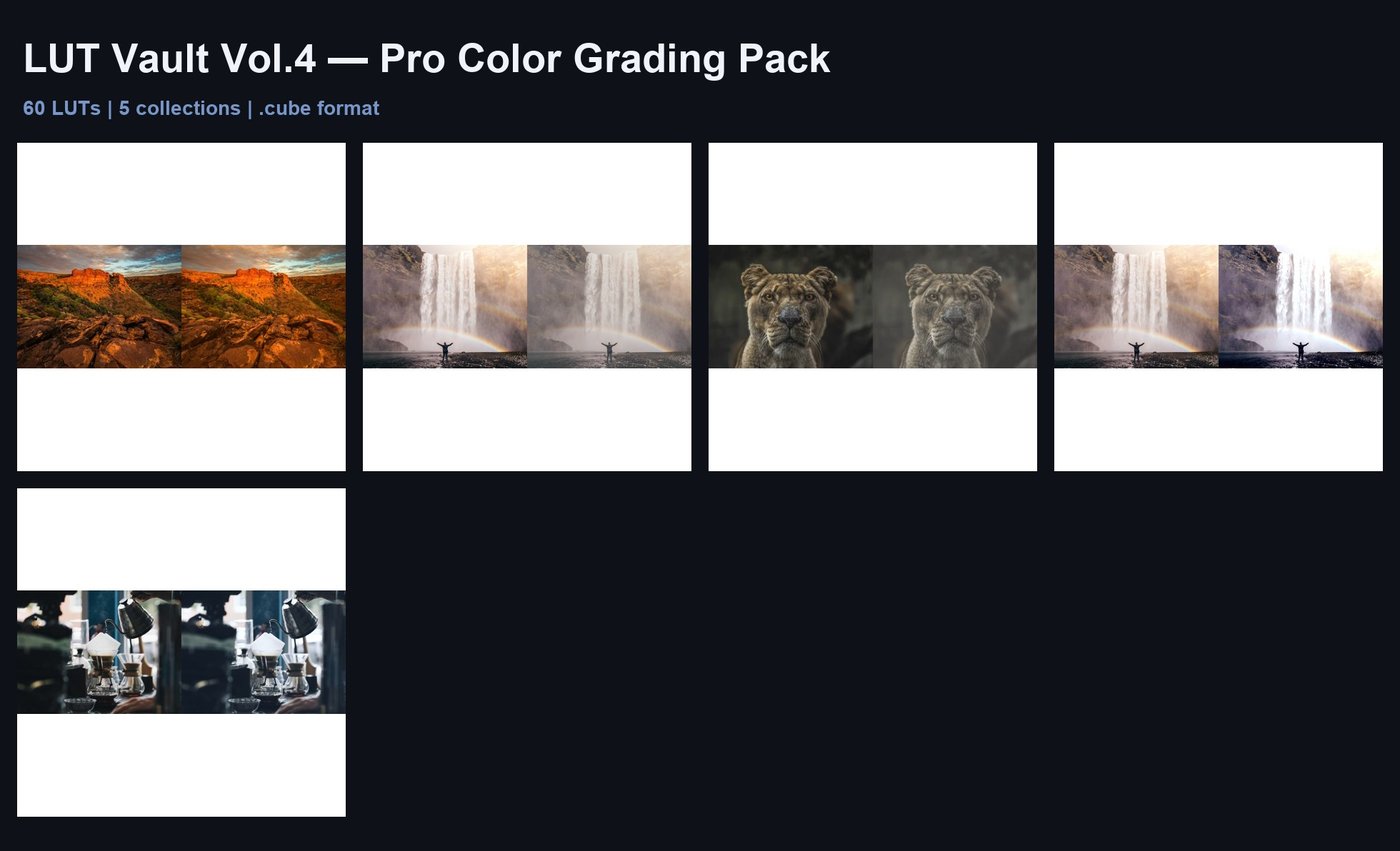 LUT Vault Vol.4: 60 Pro Color Grading LUTs for Video & Photo