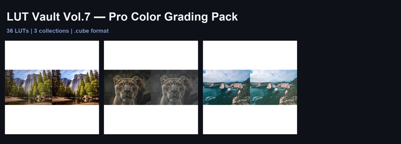 LUT Vault Vol.7: 36 Pro Color Grading LUTs for Video & Photo