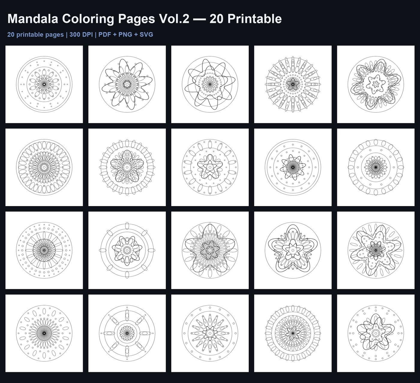 Mandala Coloring Pages Vol.2: 20 PNG, PDF & SVG Cricut Files