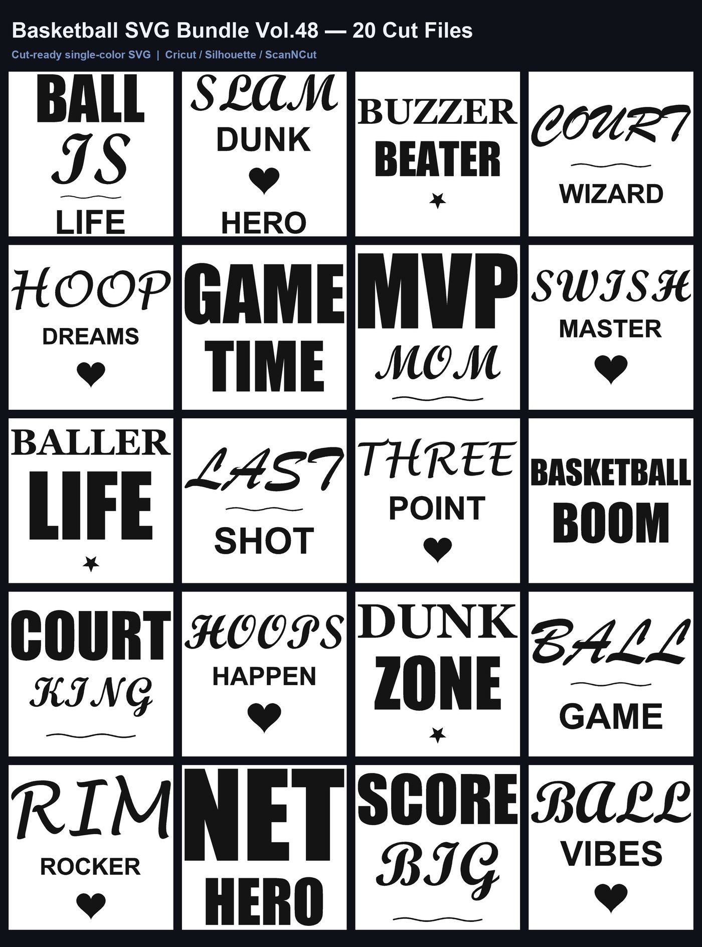Basketball SVG Bundle Vol.48 - 20 Cut Files Cricut Silhouette
