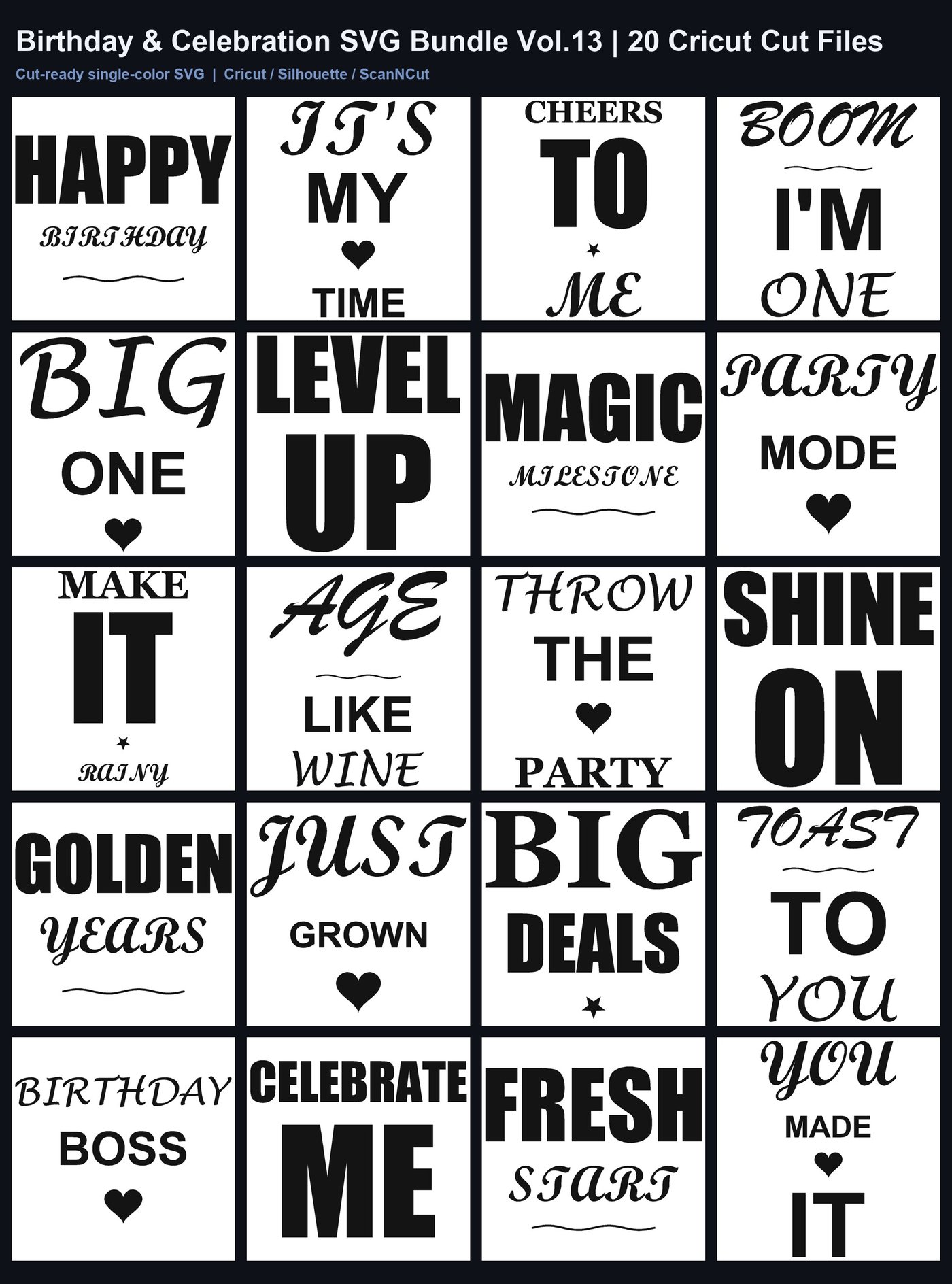 Birthday & Celebration SVG Bundle Vol.13 | 20 Cricut Cut Files