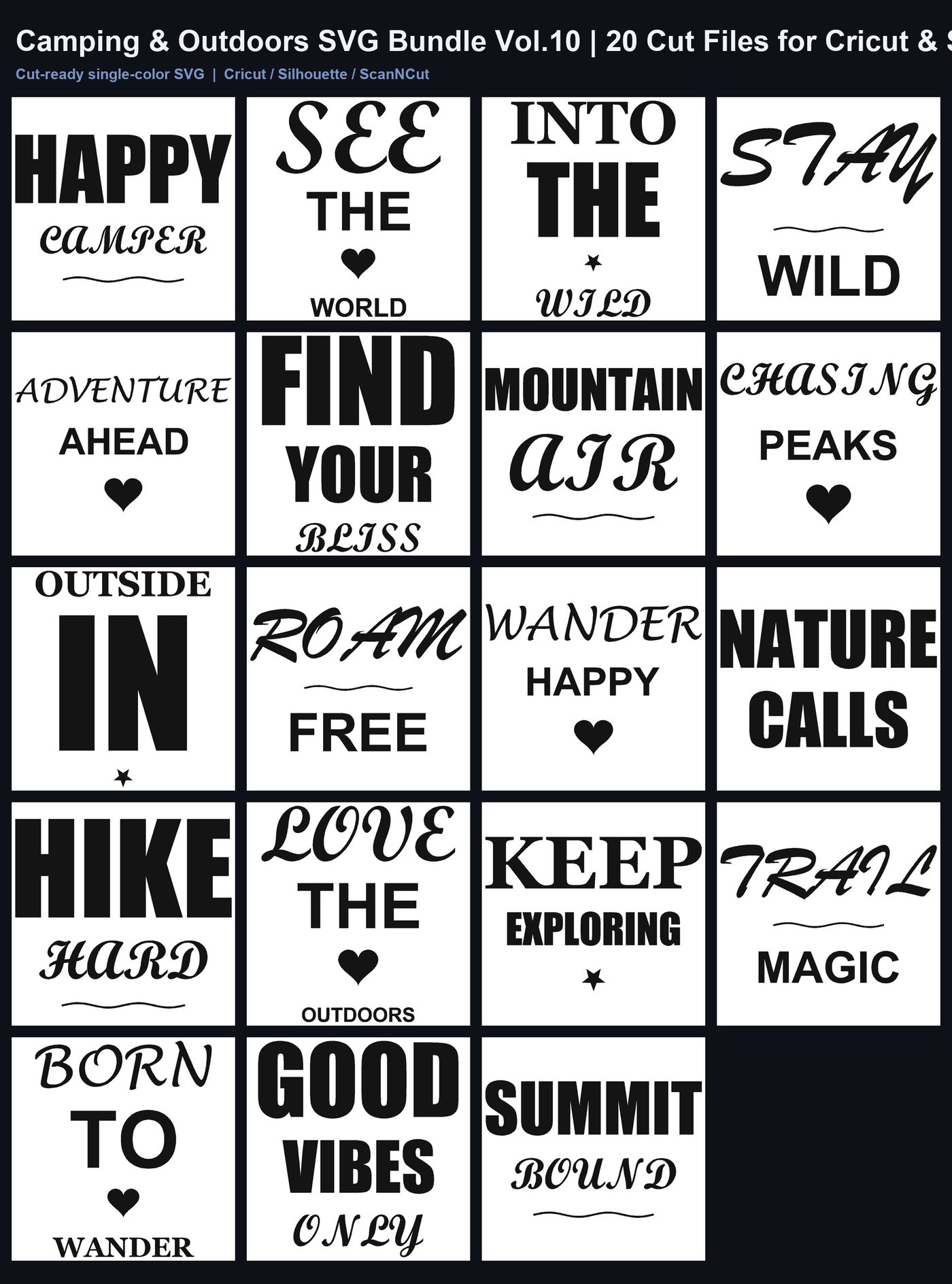 Camping & Outdoors SVG Bundle Vol.10 | 20 Cut Files for Cricut & Silhouette