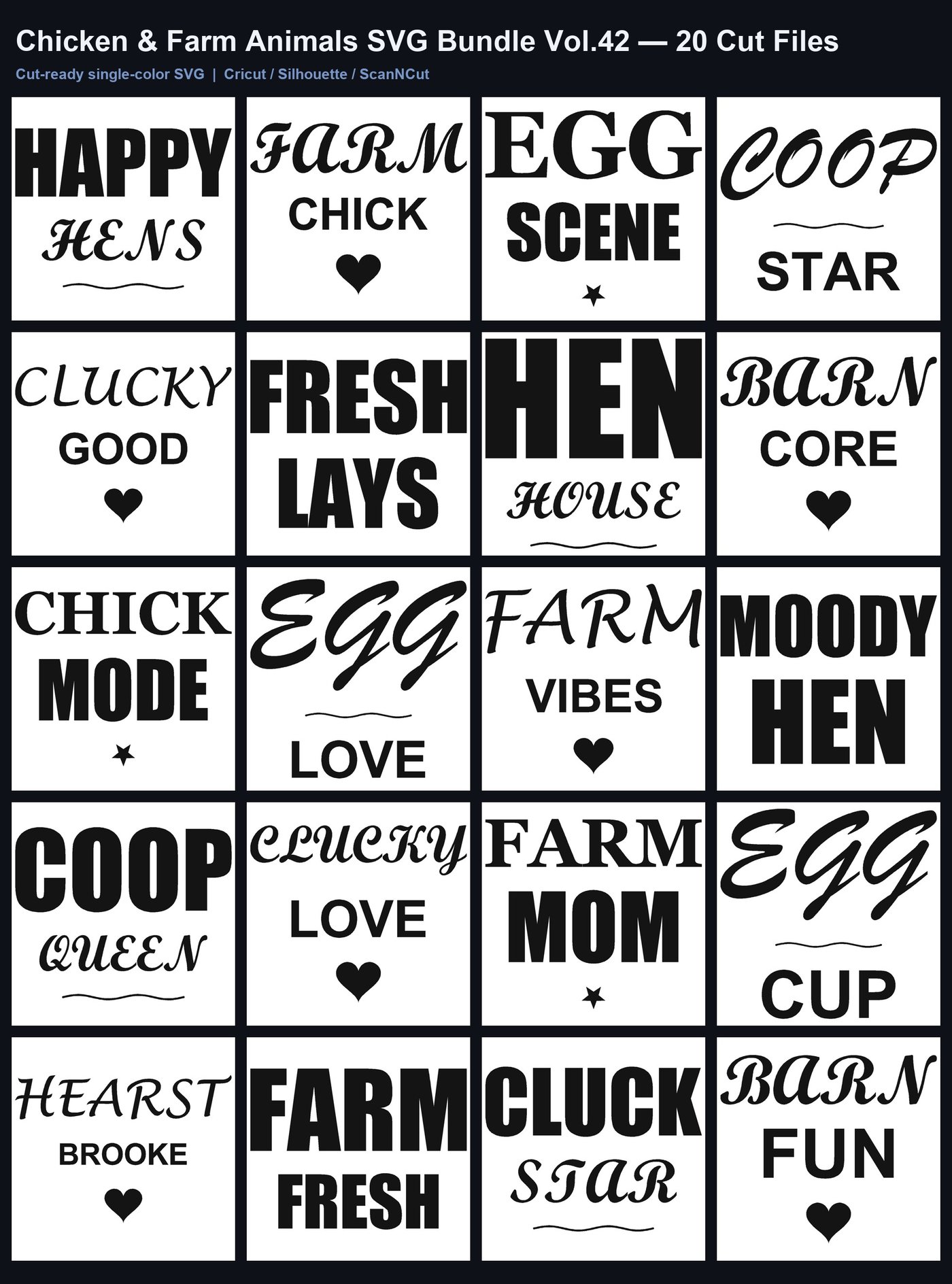 Chicken Farm Animals SVG Bundle Vol.42 | 20 Cut Files