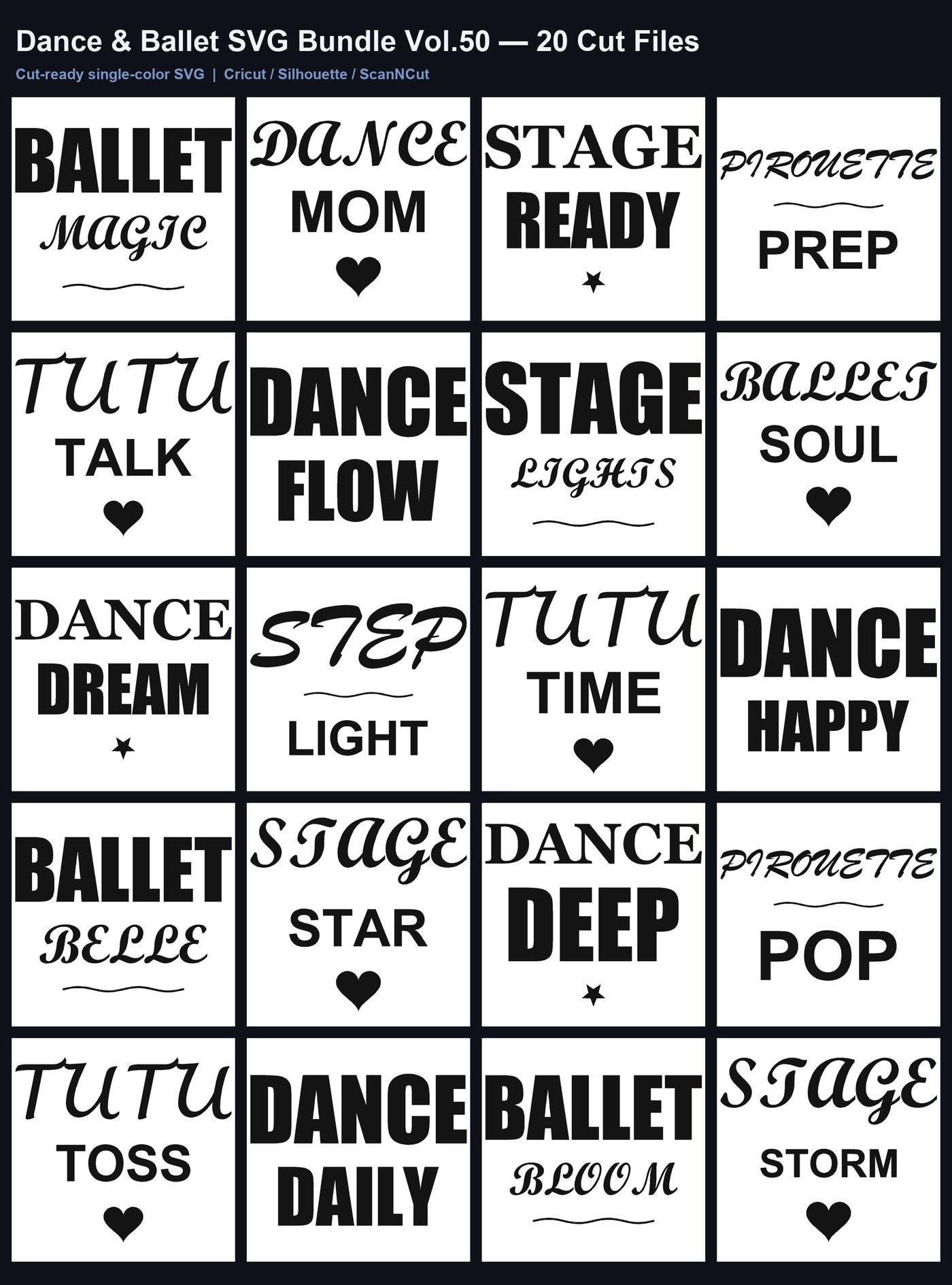 Dance & Ballet SVG Bundle Vol.50 | 20 Cut Files for Cricut