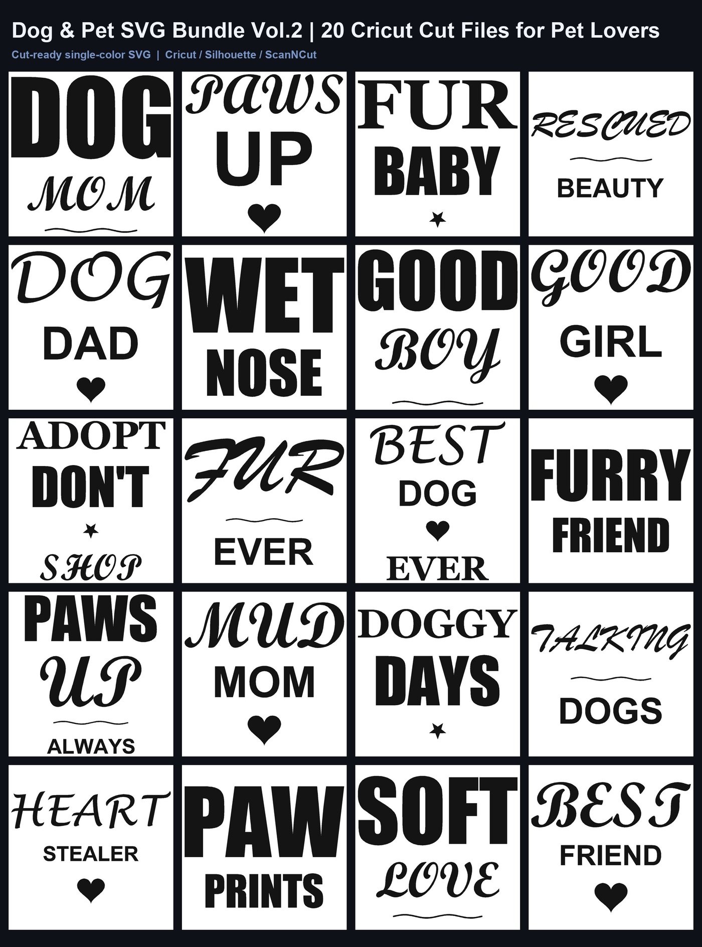 Dog & Pet SVG Bundle Vol.2 | 20 Cricut Cut Files for Pet Lovers