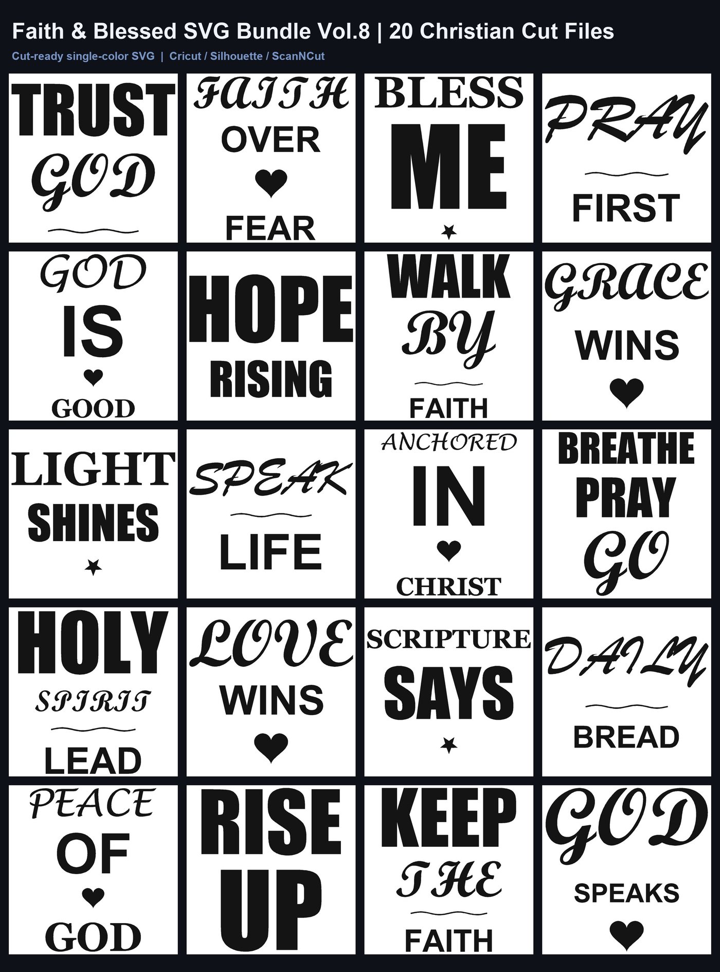 Faith & Blessed SVG Bundle Vol.8 | 20 Christian Cut Files