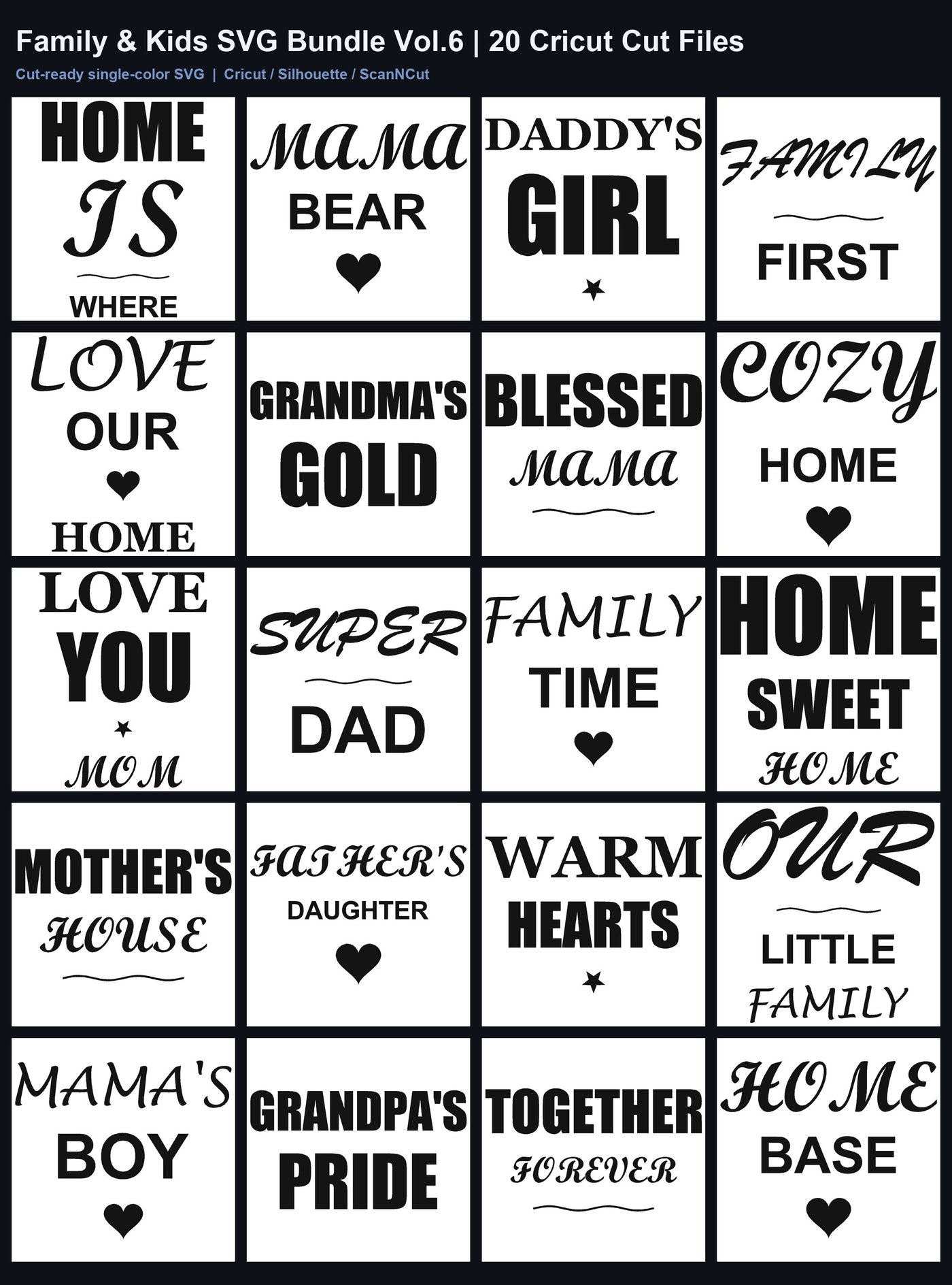 Family & Kids SVG Bundle Vol.6 | 20 Cricut Cut Files
