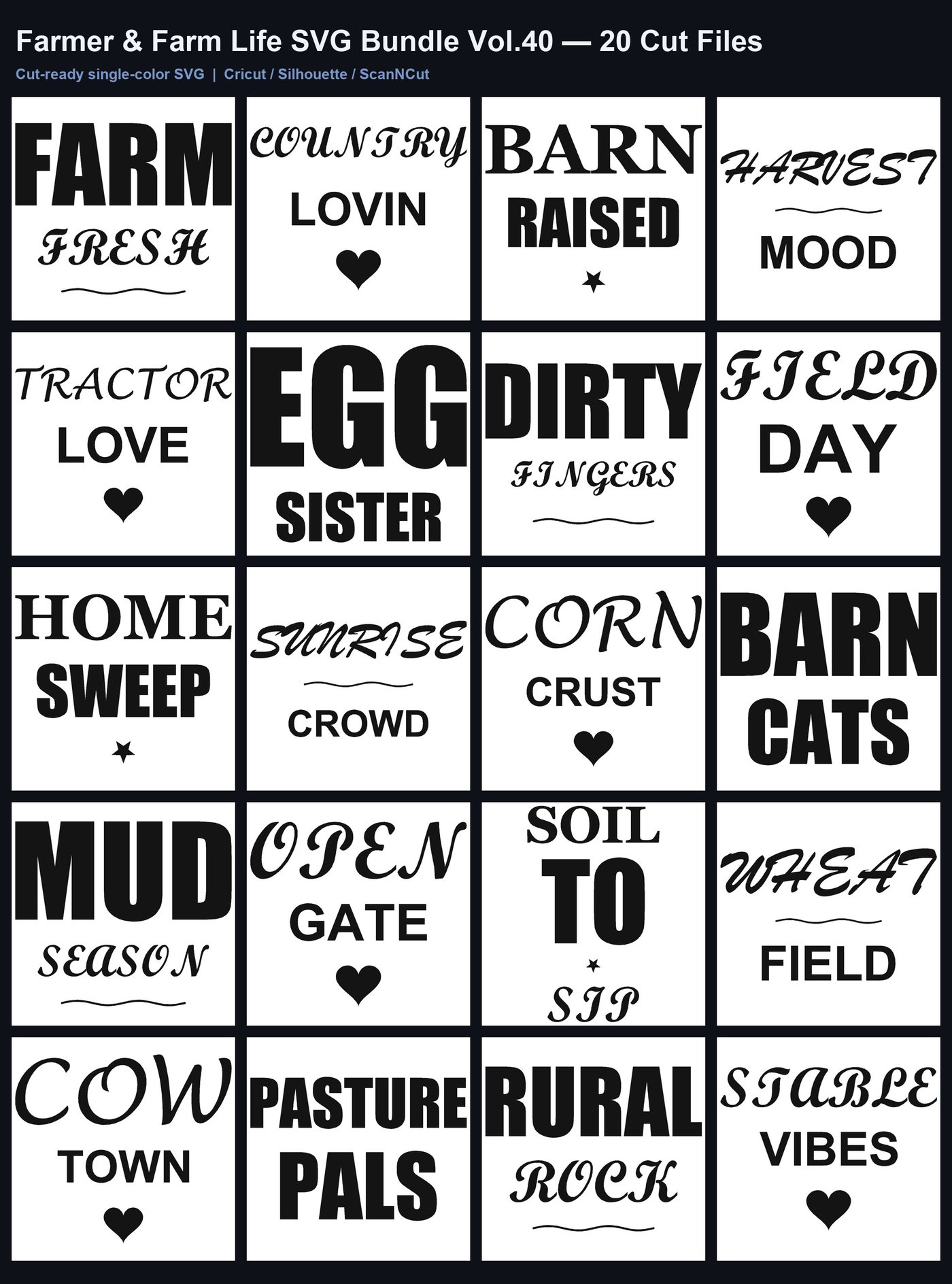 Farmer & Farm Life SVG Bundle Vol.40 - 20 Country Cut Files