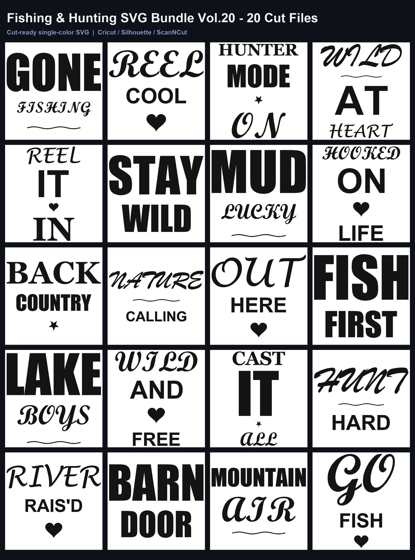 Fishing & Hunting SVG Bundle Vol.20 - 20 Cut Files