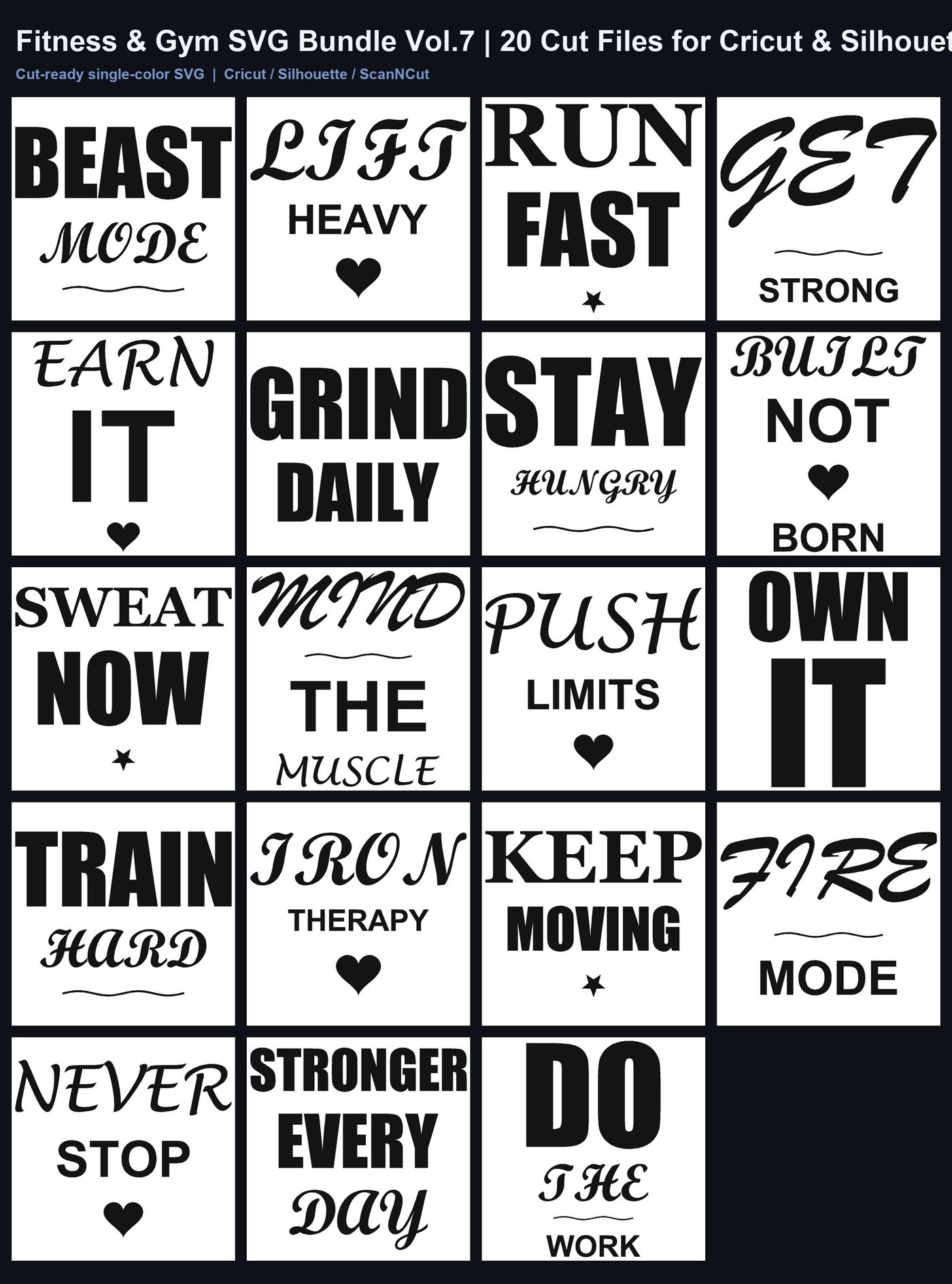 Fitness & Gym SVG Bundle Vol.7 | 20 Cut Files for Cricut & Silhouette