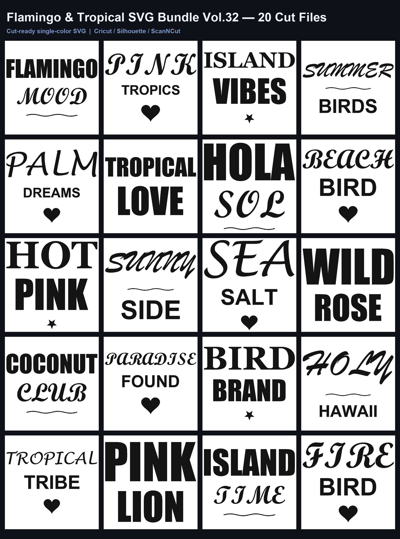 Flamingo & Tropical SVG Bundle Vol.32 | 20 Cricut Cut Files
