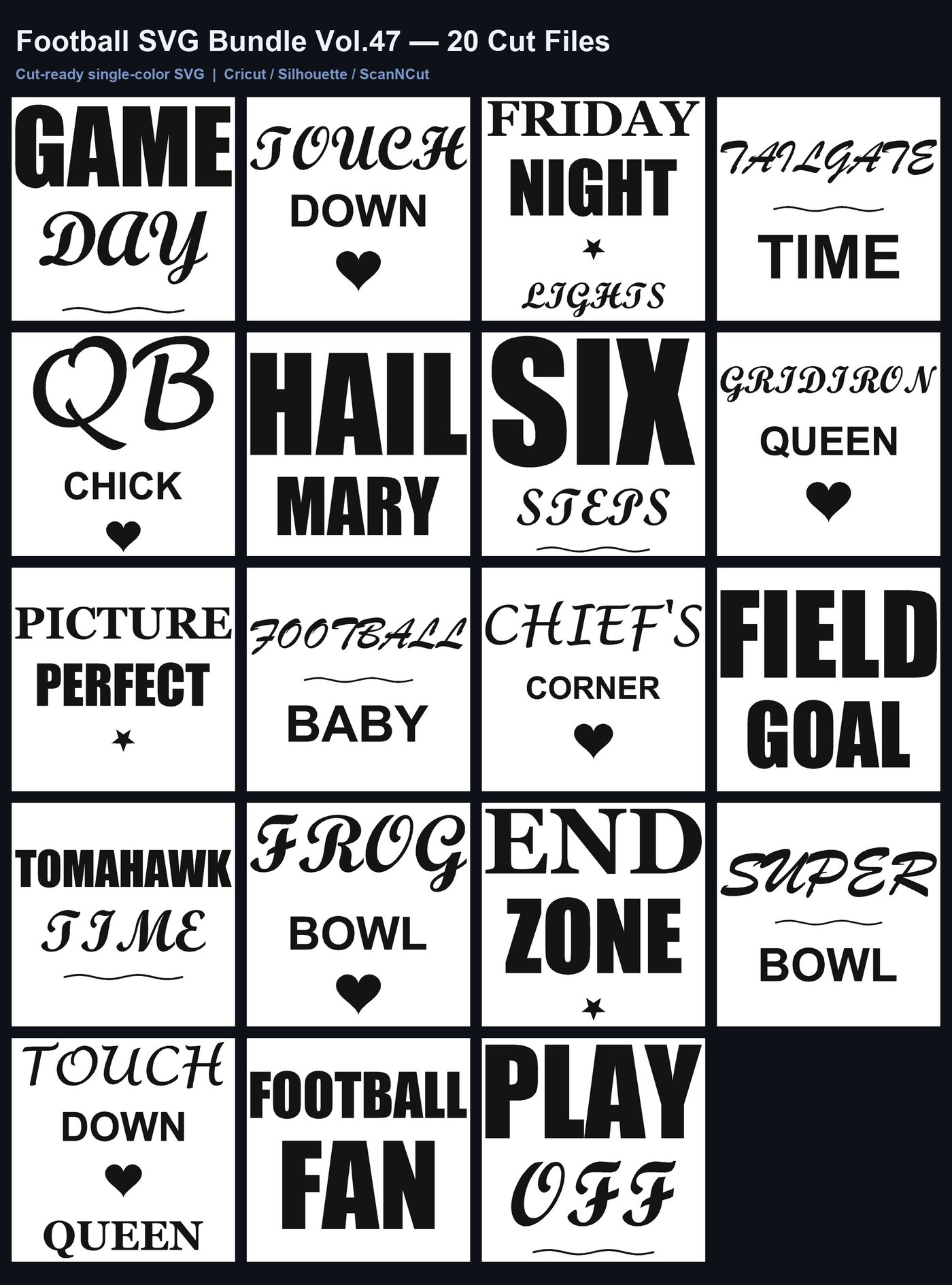 Football SVG Bundle Vol.47: 20 Game Day & Tailgate Cut Files