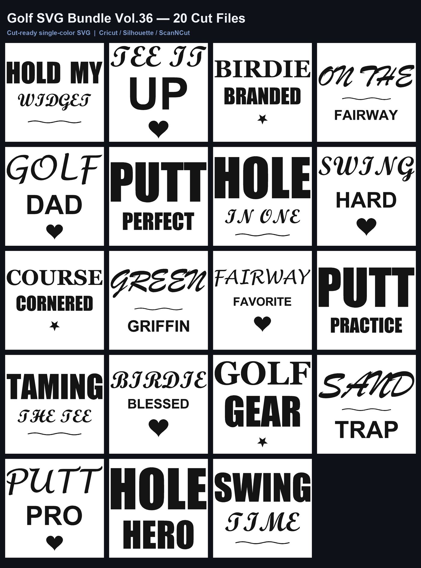 Golf SVG Bundle Vol.36 | 20 Cricut Cut Files for Tee Time & Dad Gifts