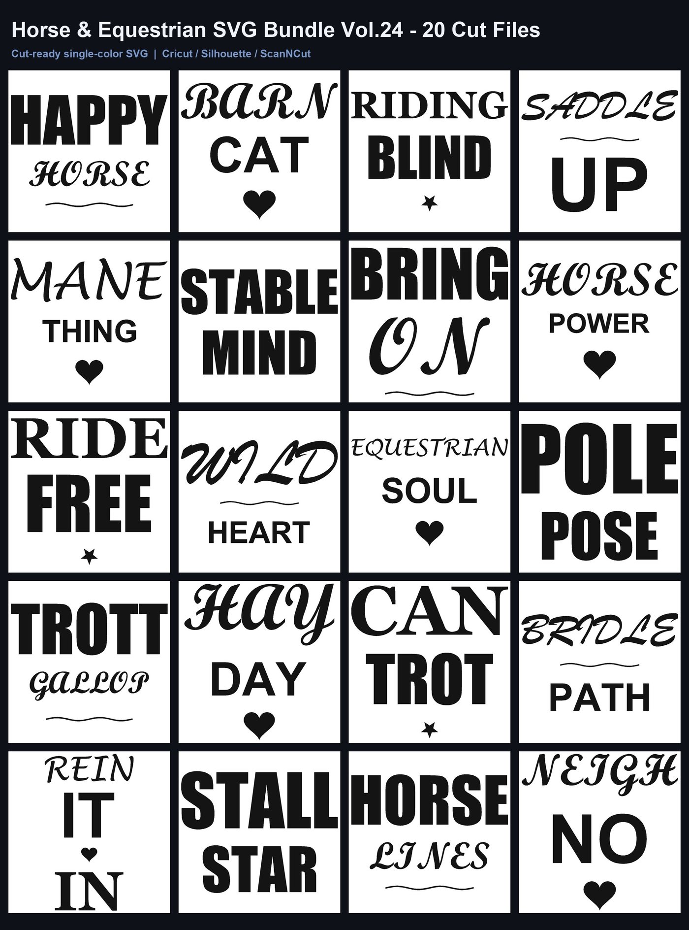 Horse & Equestrian SVG Bundle Vol.24 - 20 Cut Files