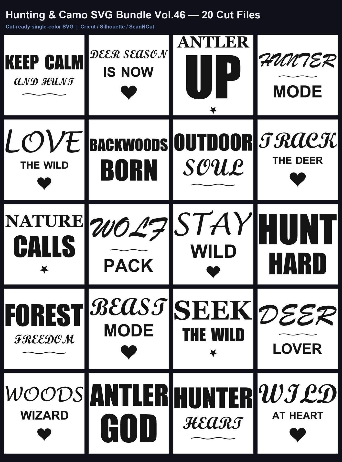 Hunting & Camo SVG Bundle Vol.46 | 20 Deer Season Cut Files