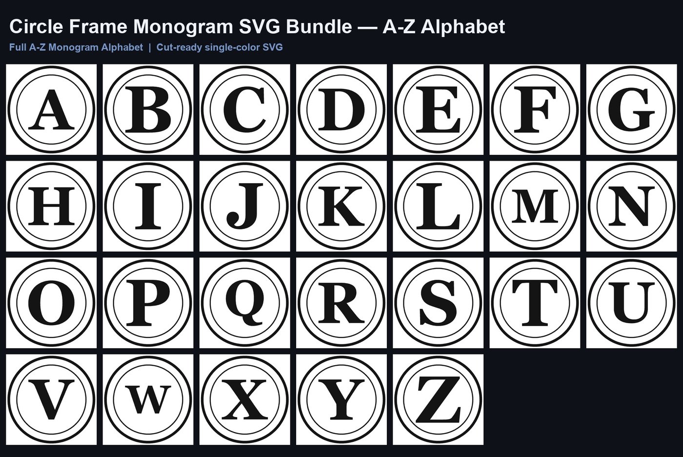Circle Frame Monogram SVG Bundle — A-Z Alphabet