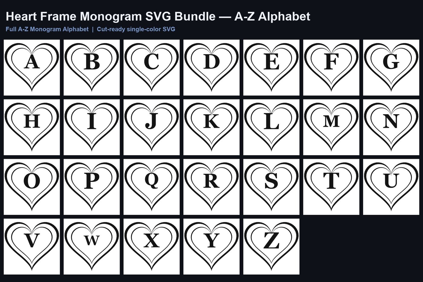 Heart Frame Monogram SVG Bundle A-Z | Cricut & Silhouette