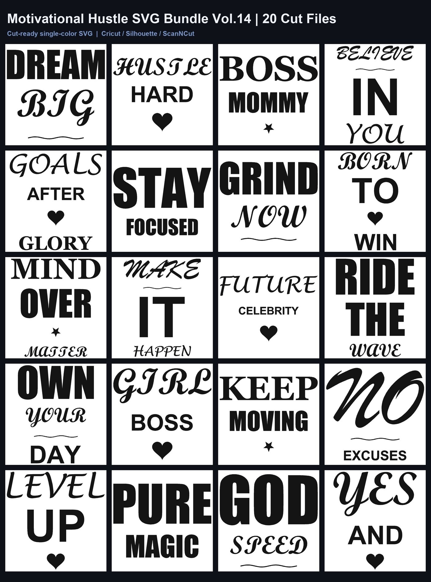 Motivational Hustle SVG Bundle Vol.14 | 20 Cut Files