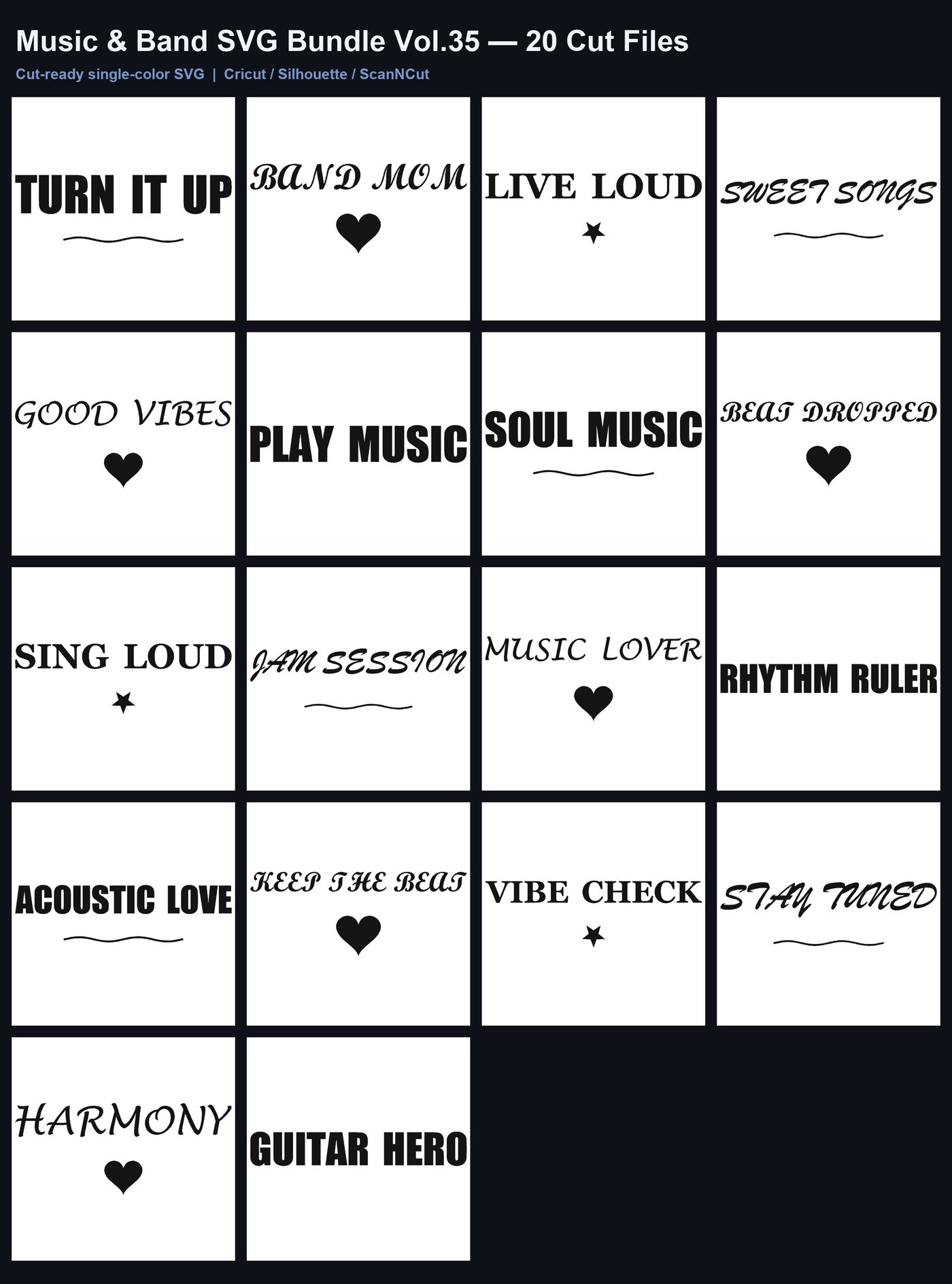 Music & Band SVG Bundle Vol.35: 20 Cut Files for Cricut & Silhouette