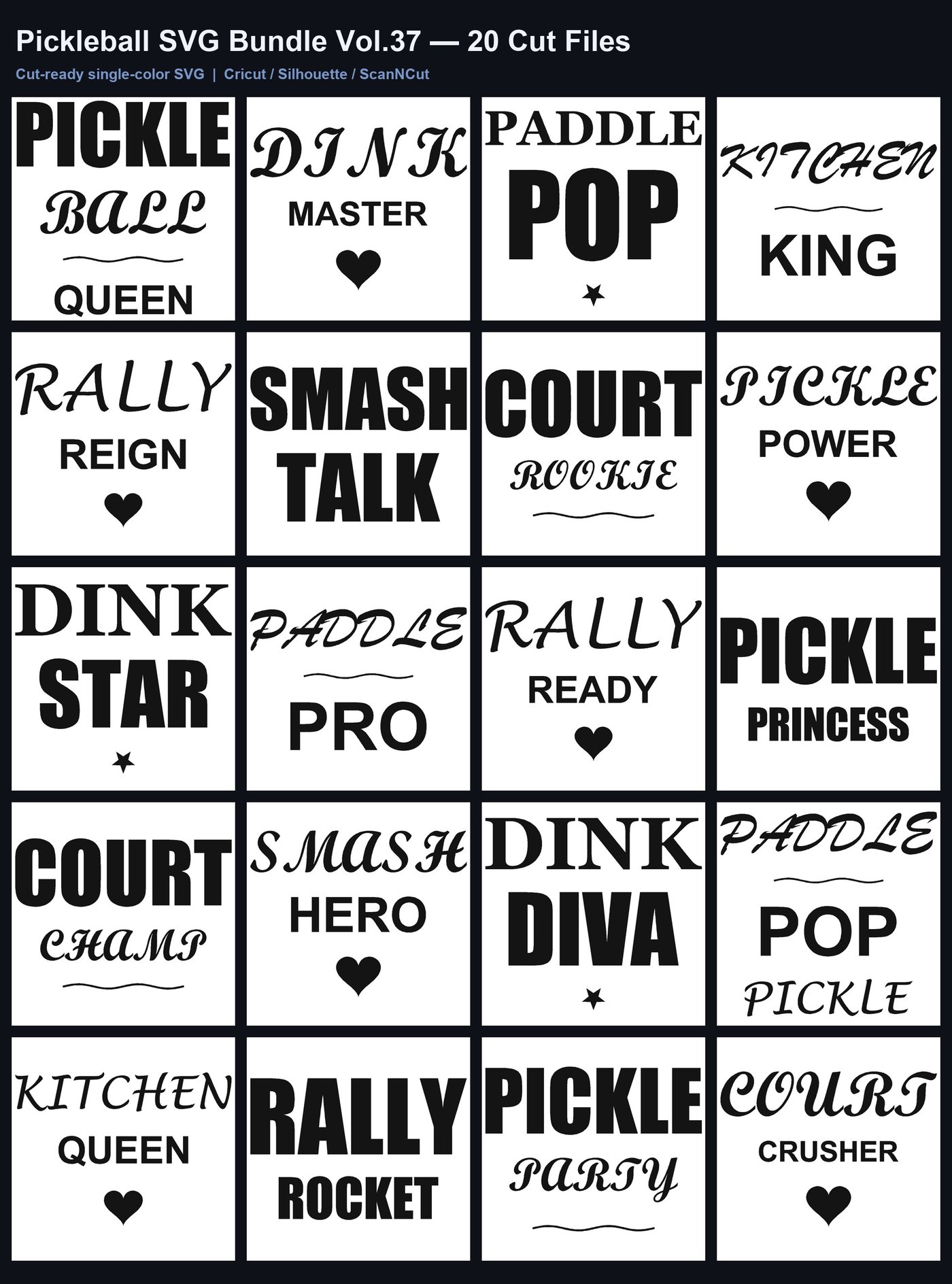 Pickleball SVG Bundle Vol.37 | 20 Cut Files | Cricut & Silhouette