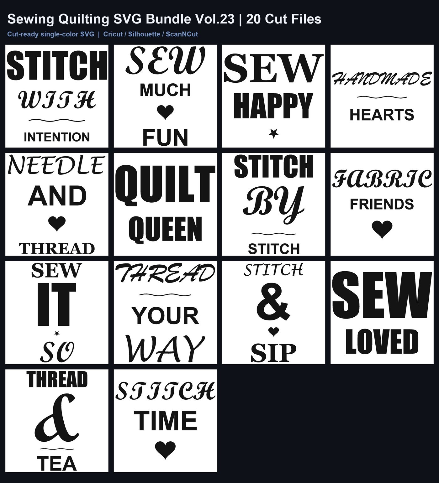 Sewing Quilting SVG Bundle Vol.23 | 20 Cut Files