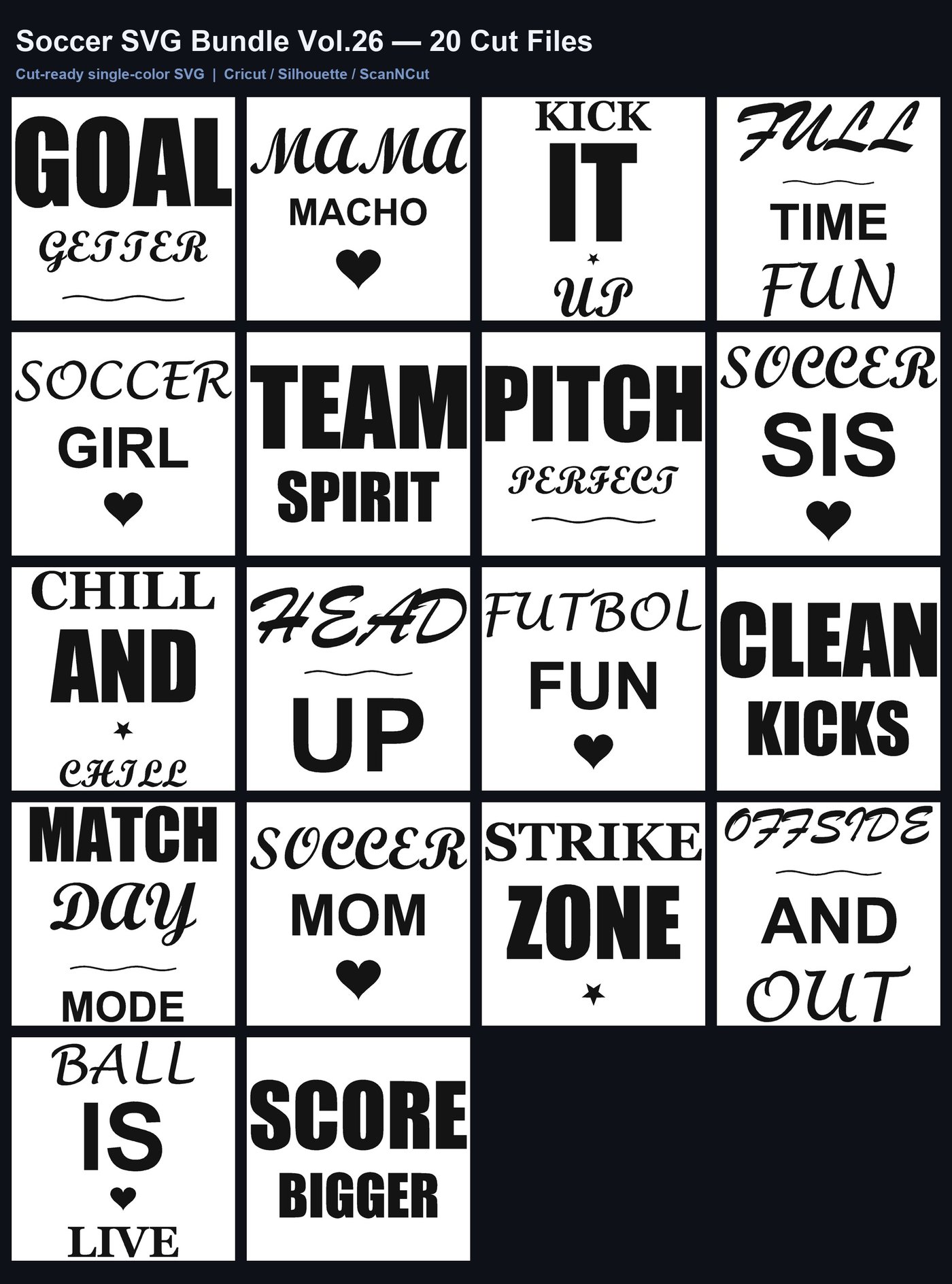 Soccer SVG Bundle Vol.26 | 20 Cut Files Cricut Silhouette
