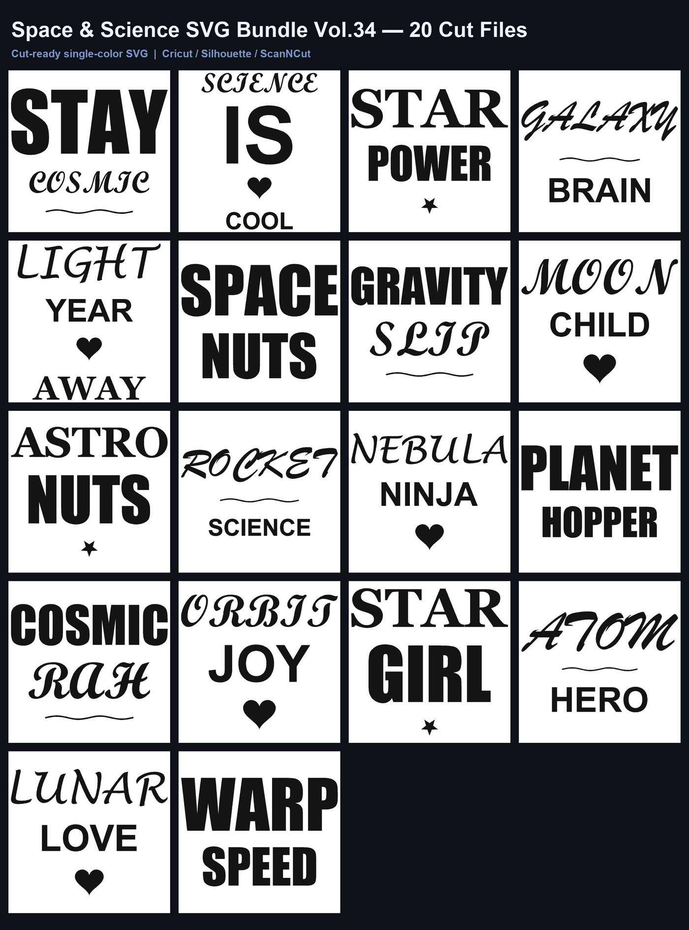 Space & Science SVG Bundle Vol.34 | 20 Cut Files for Cricut & Silhouette