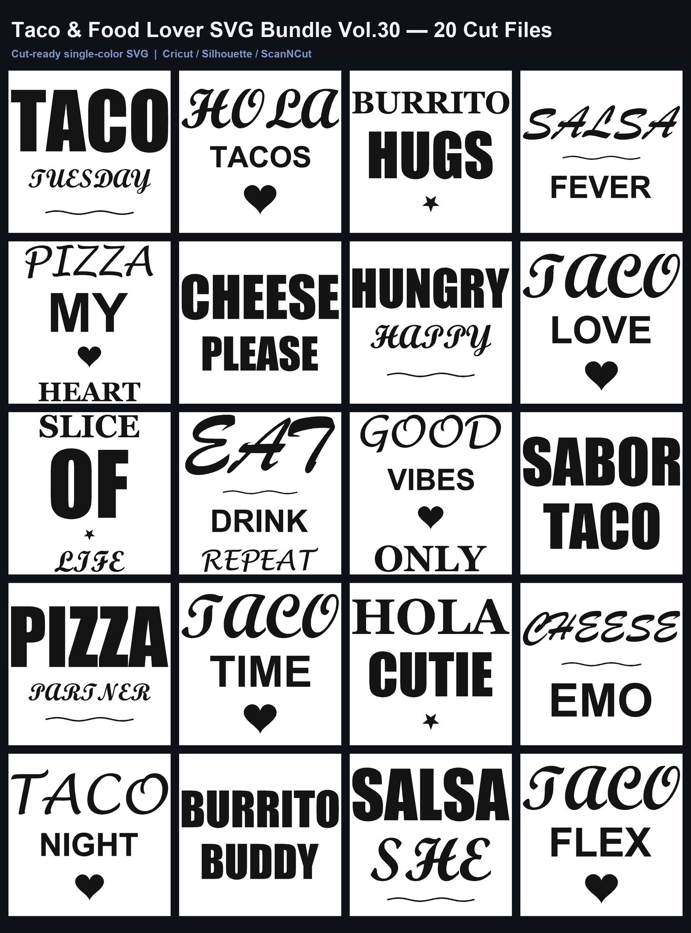 Taco & Food Lover SVG Bundle Vol.30 | 20 Cricut Cut Files