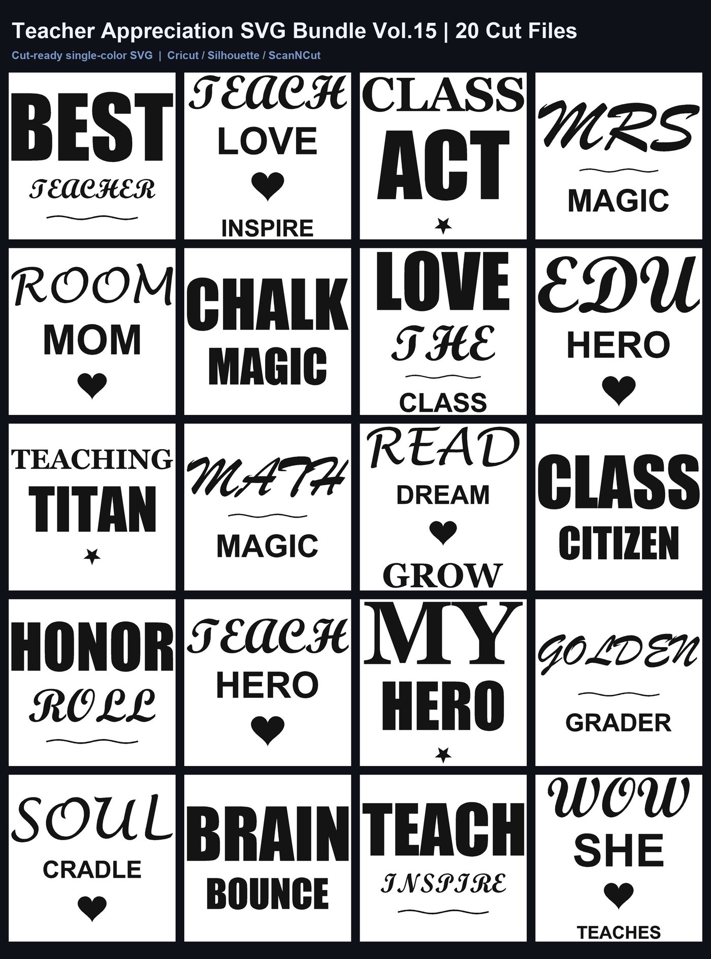 Teacher Appreciation SVG Bundle Vol.15 | 20 Cut Files